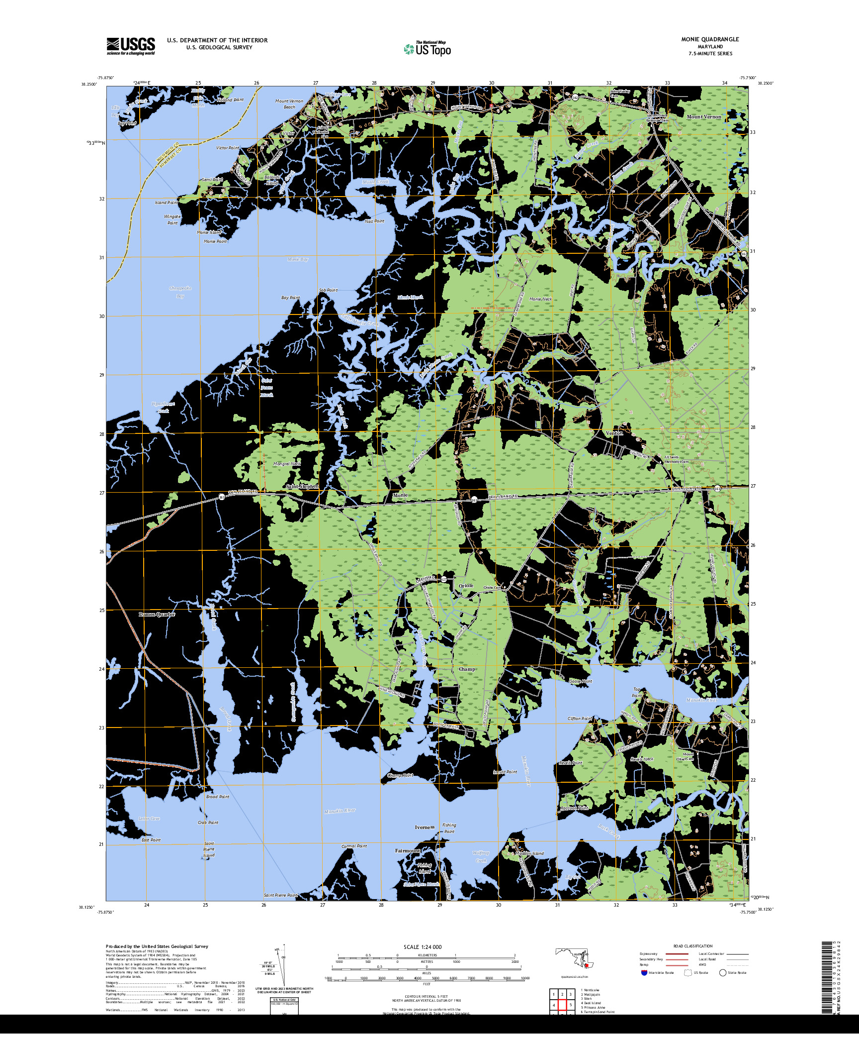 US TOPO 7.5-MINUTE MAP FOR MONIE, MD