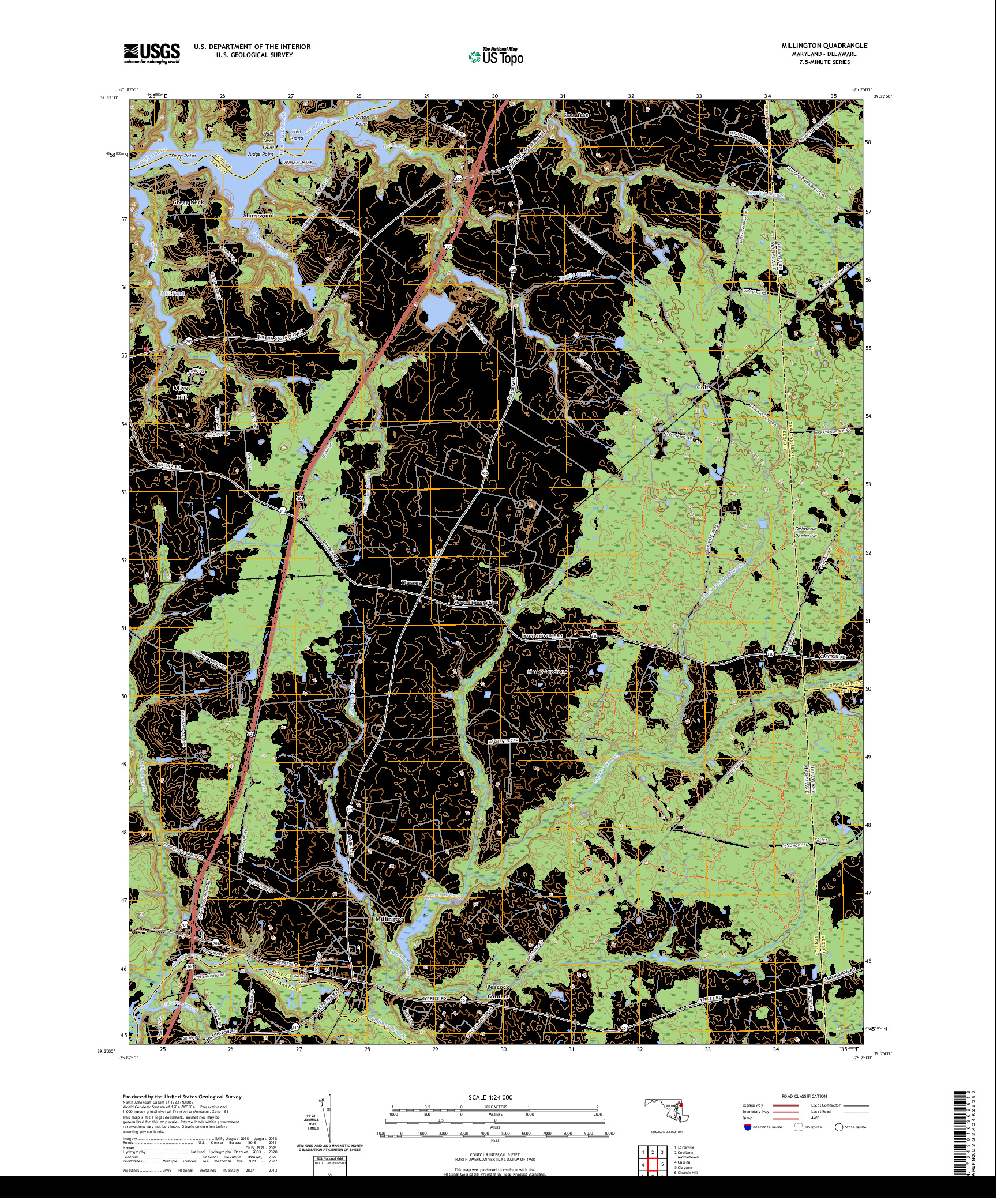 US TOPO 7.5-MINUTE MAP FOR MILLINGTON, MD,DE