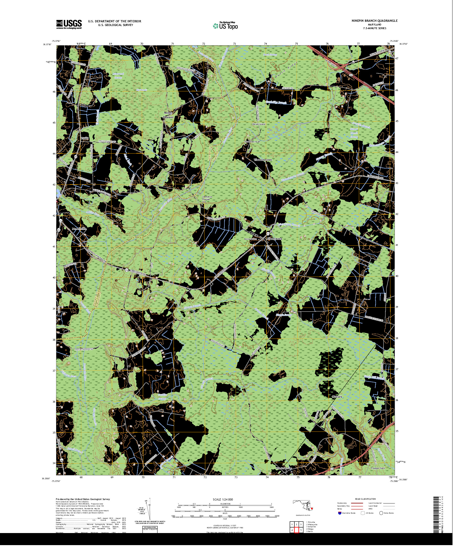 US TOPO 7.5-MINUTE MAP FOR NINEPIN BRANCH, MD