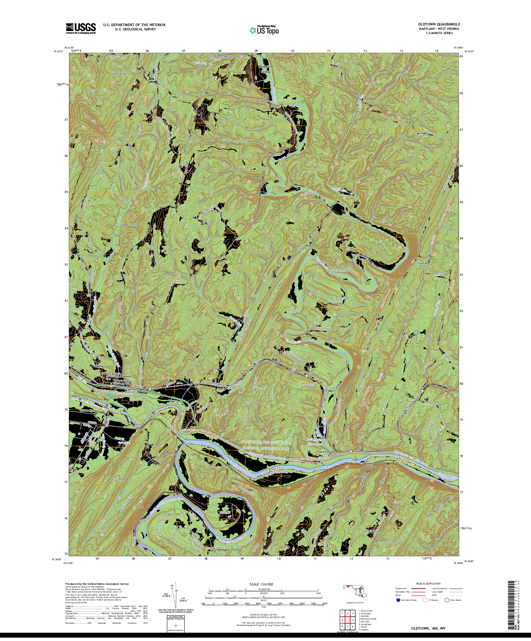 US TOPO 7.5-MINUTE MAP FOR OLDTOWN, MD,WV