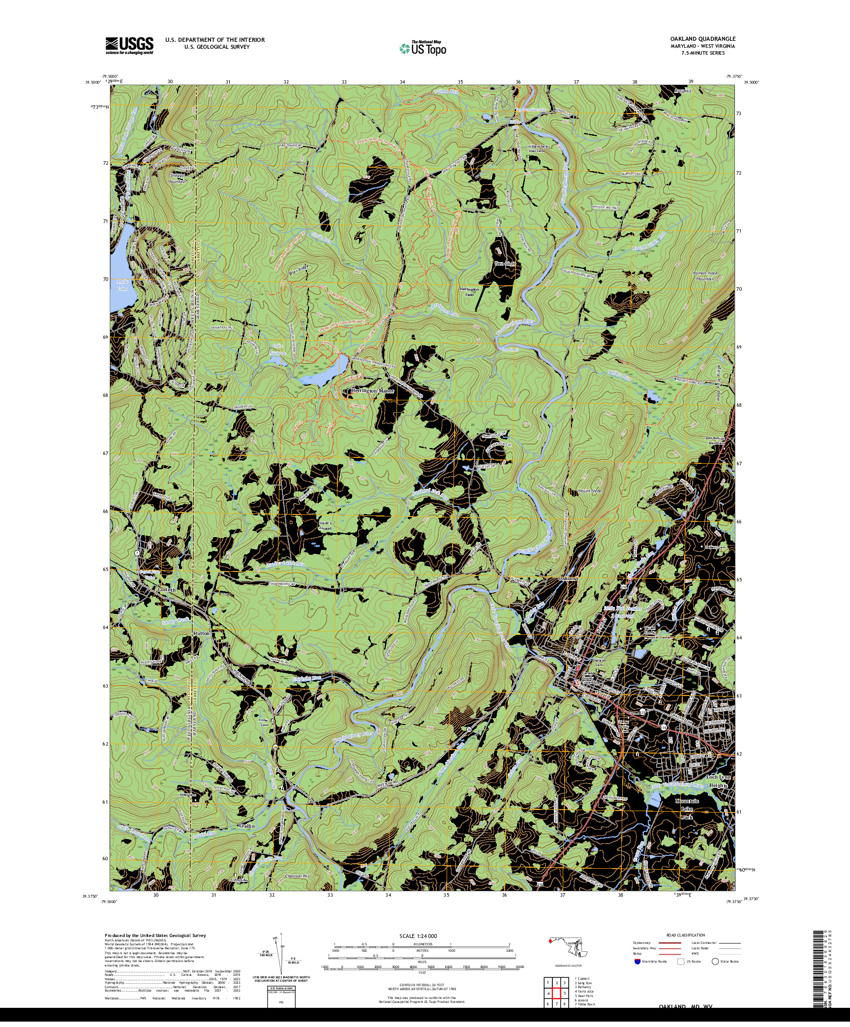 US TOPO 7.5-MINUTE MAP FOR OAKLAND, MD,WV