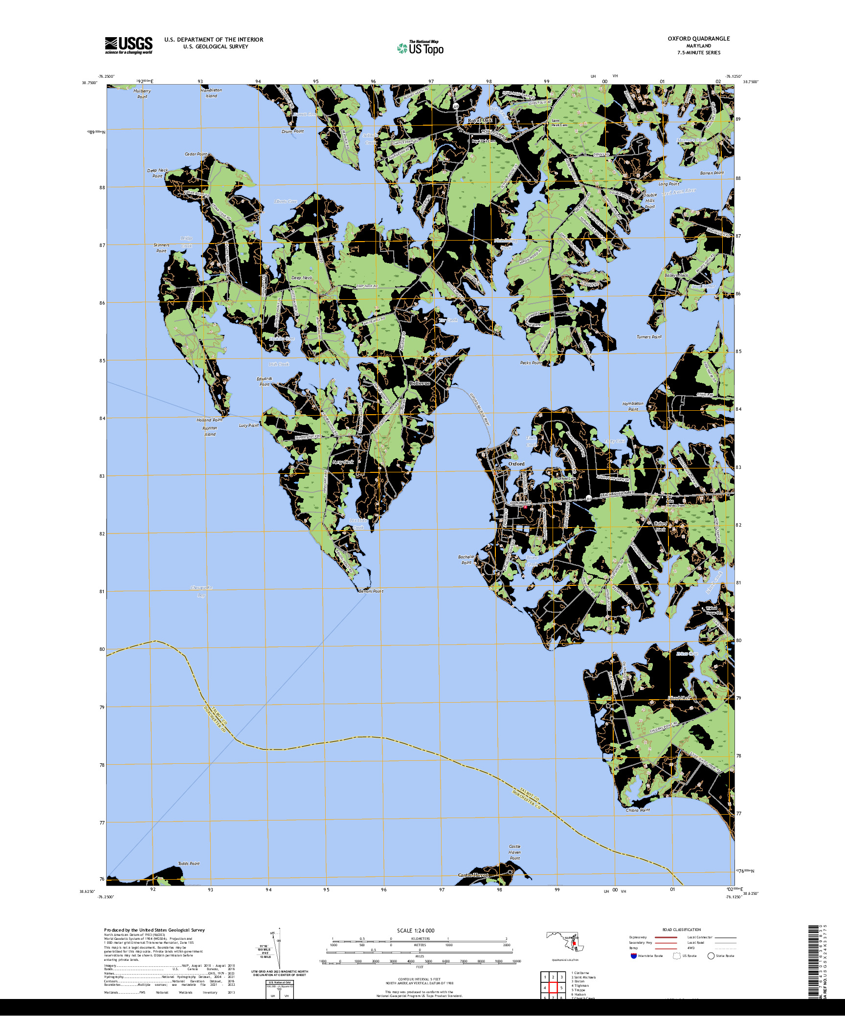 US TOPO 7.5-MINUTE MAP FOR OXFORD, MD