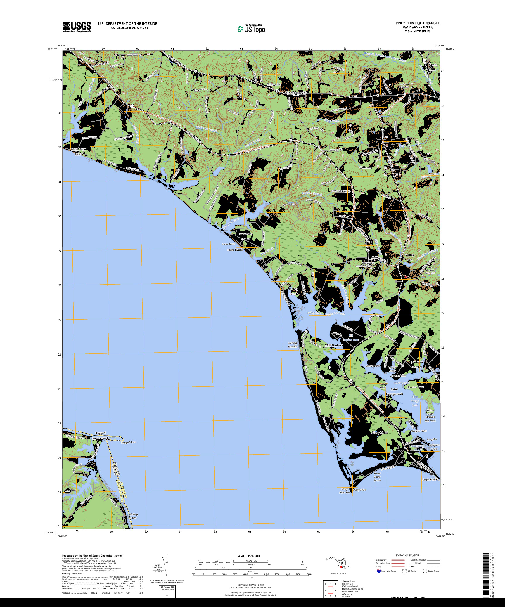 US TOPO 7.5-MINUTE MAP FOR PINEY POINT, MD,VA