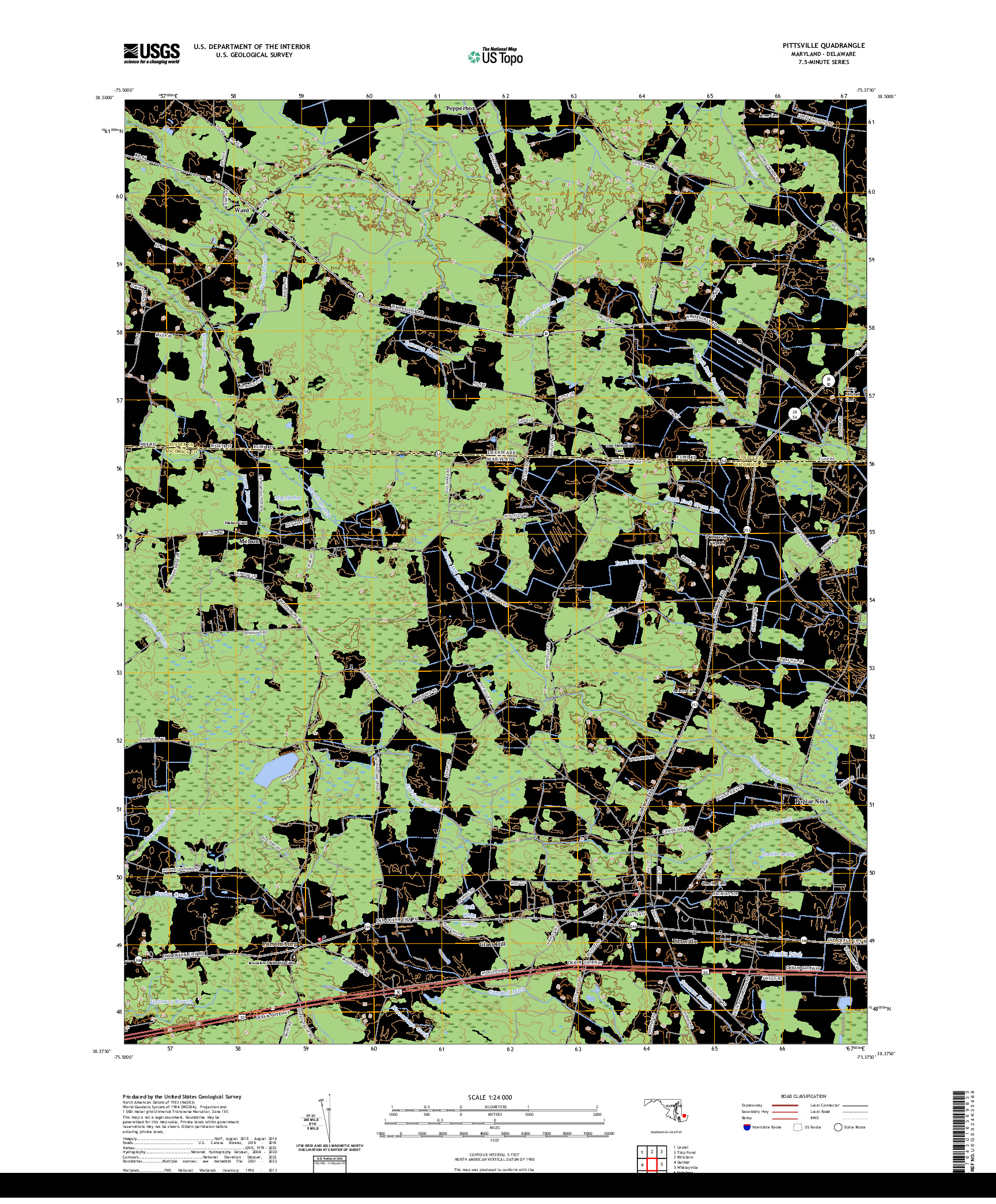 US TOPO 7.5-MINUTE MAP FOR PITTSVILLE, MD,DE