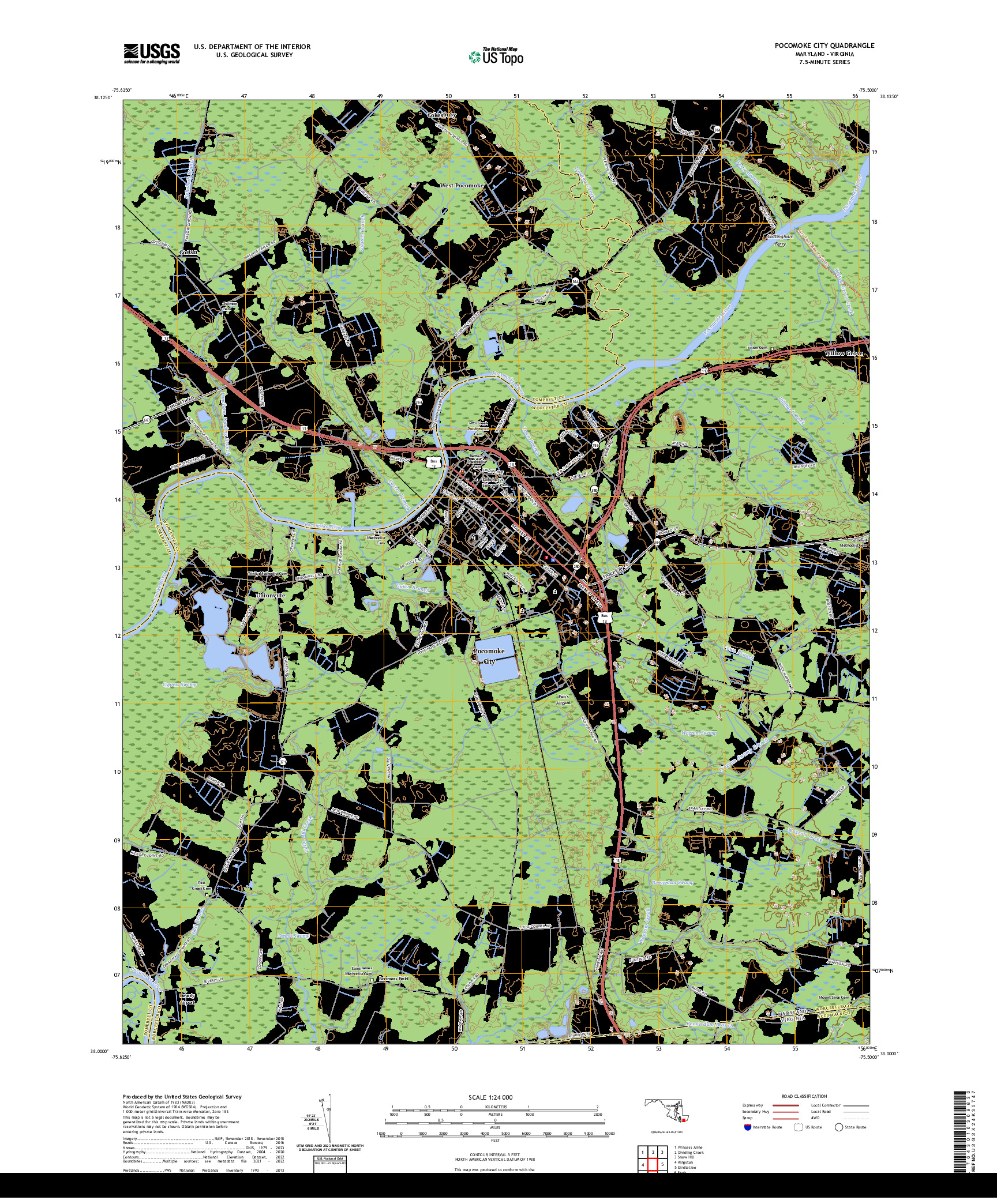 US TOPO 7.5-MINUTE MAP FOR POCOMOKE CITY, MD,VA