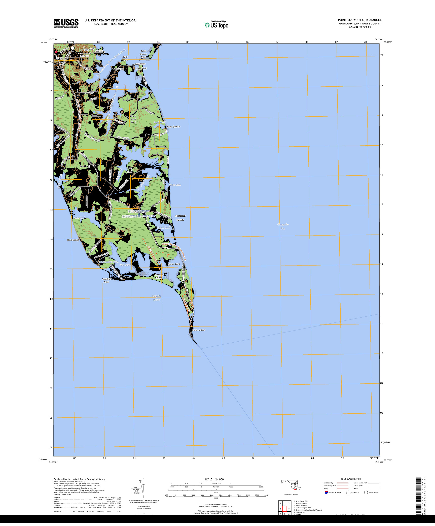 US TOPO 7.5-MINUTE MAP FOR POINT LOOKOUT, MD