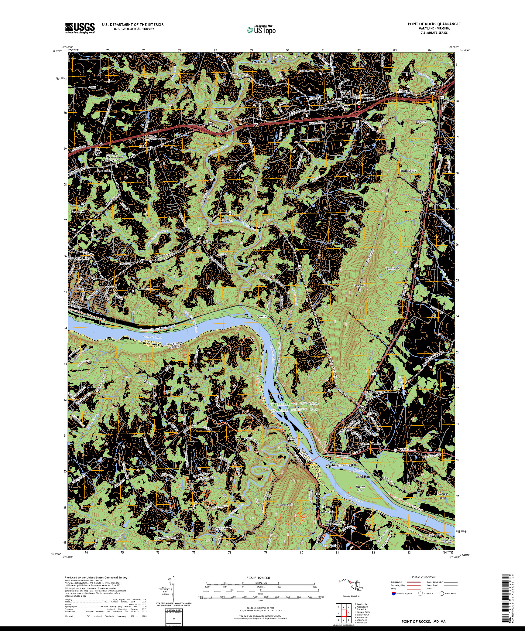 US TOPO 7.5-MINUTE MAP FOR POINT OF ROCKS, MD,VA