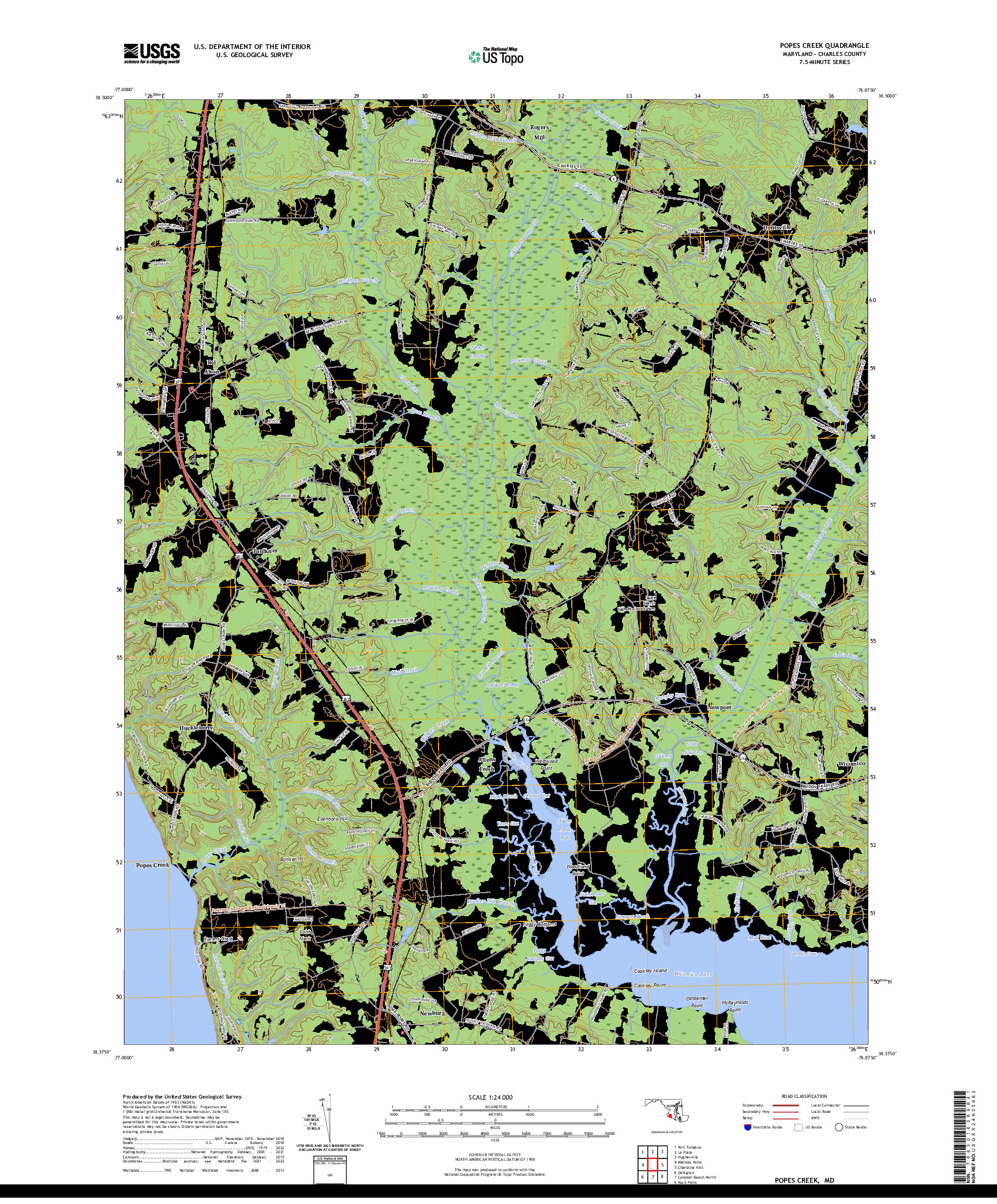 US TOPO 7.5-MINUTE MAP FOR POPES CREEK, MD