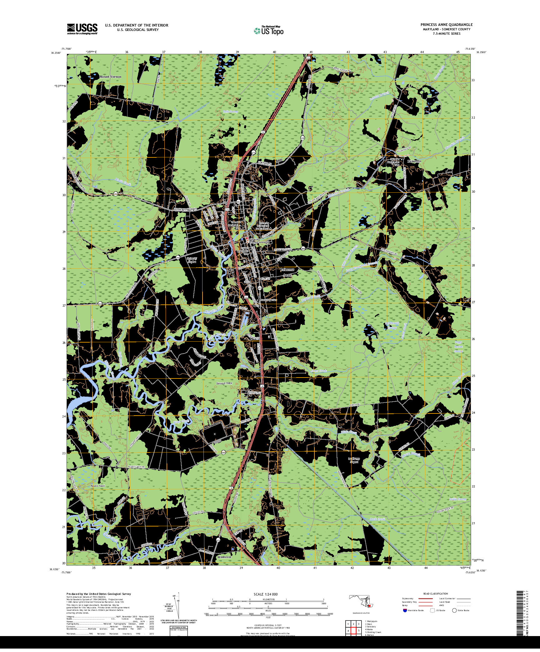 US TOPO 7.5-MINUTE MAP FOR PRINCESS ANNE, MD