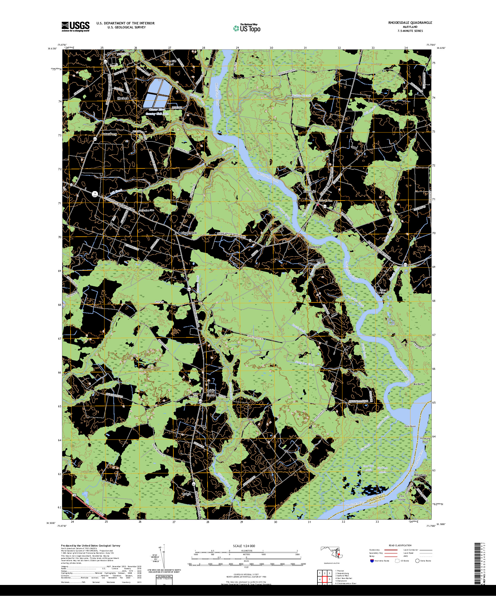 US TOPO 7.5-MINUTE MAP FOR RHODESDALE, MD