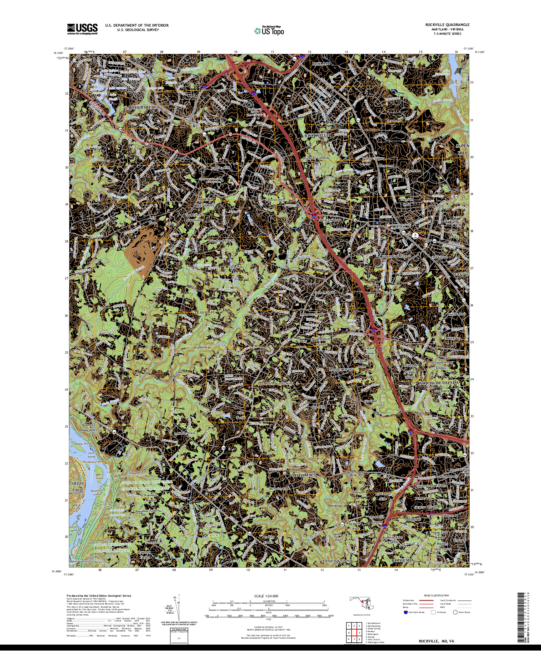 US TOPO 7.5-MINUTE MAP FOR ROCKVILLE, MD,VA