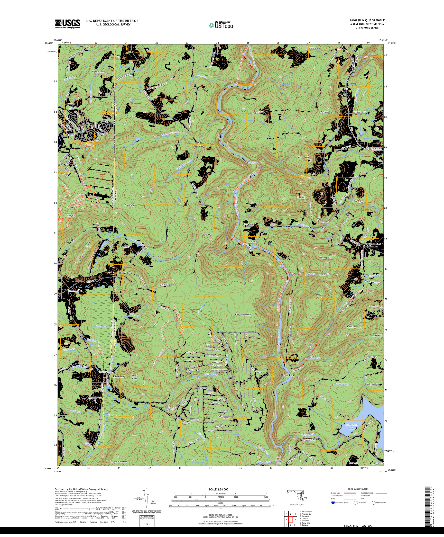 US TOPO 7.5-MINUTE MAP FOR SANG RUN, MD,WV