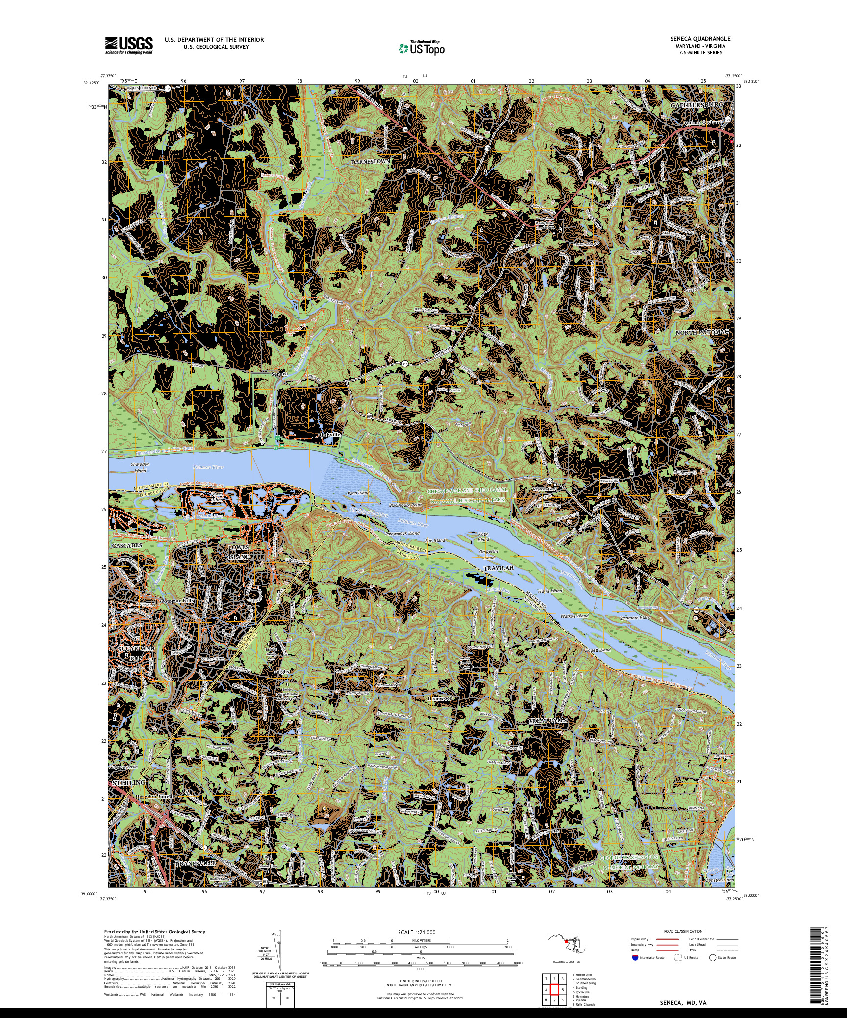 US TOPO 7.5-MINUTE MAP FOR SENECA, MD,VA