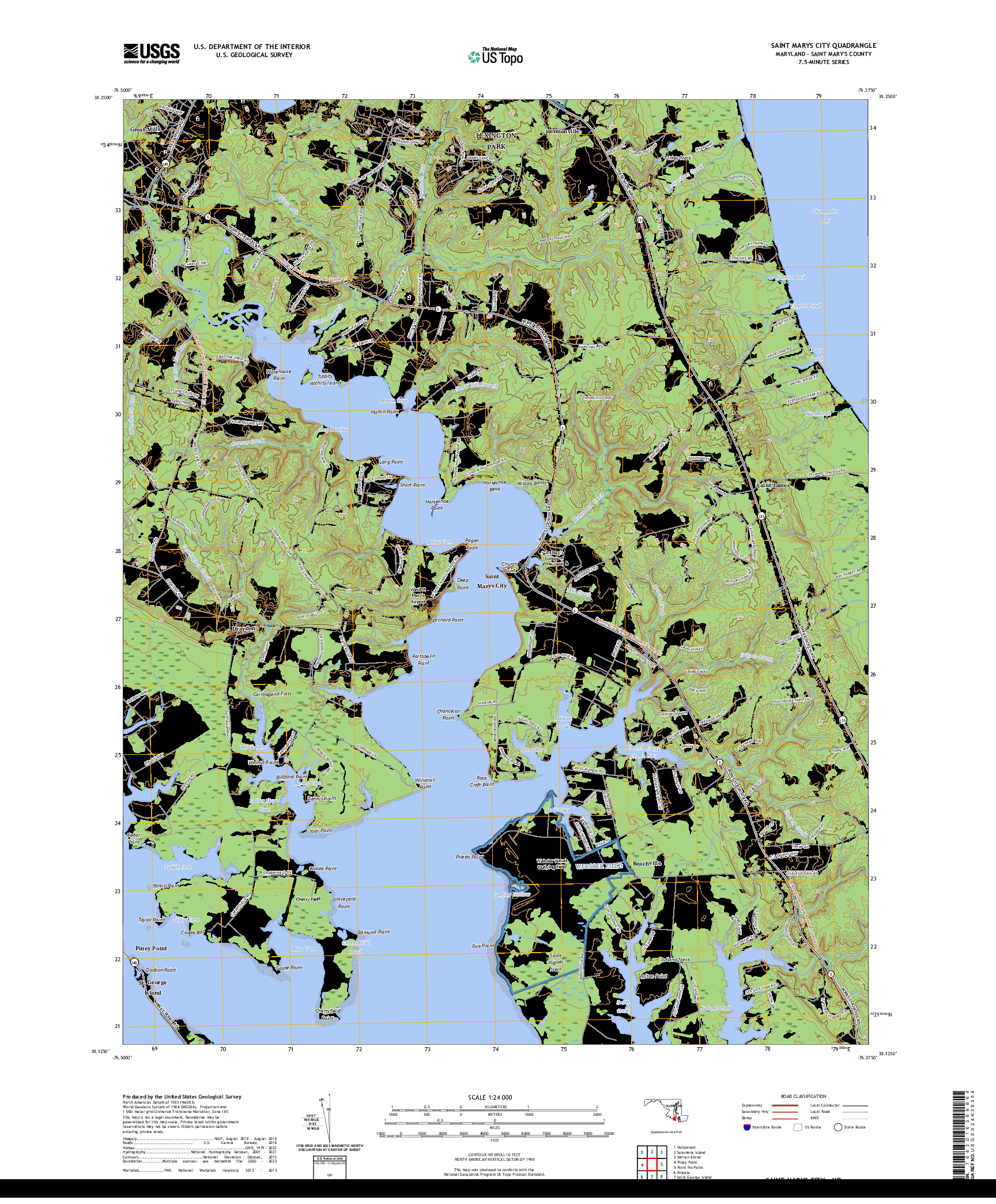 US TOPO 7.5-MINUTE MAP FOR SAINT MARYS CITY, MD