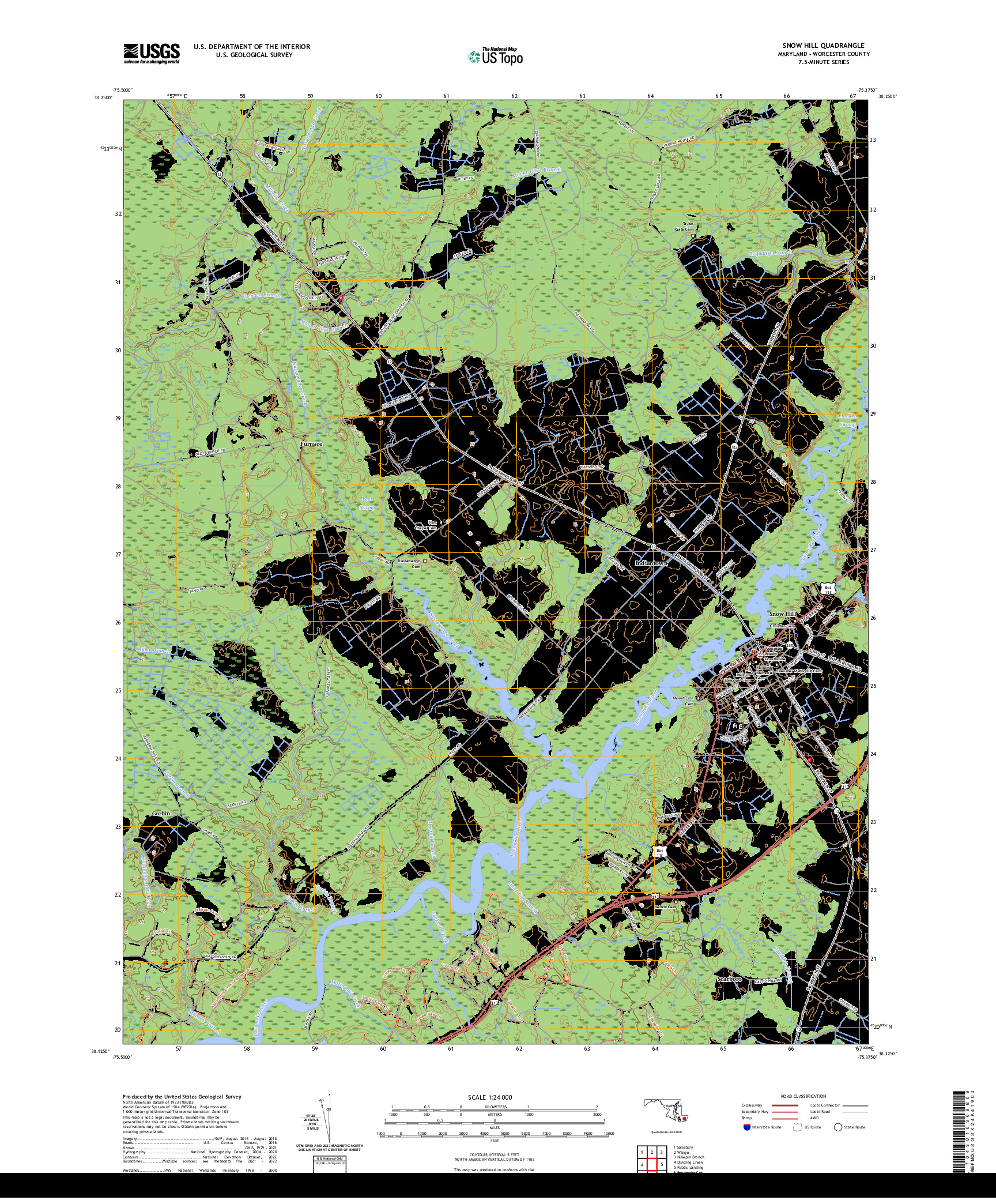 US TOPO 7.5-MINUTE MAP FOR SNOW HILL, MD