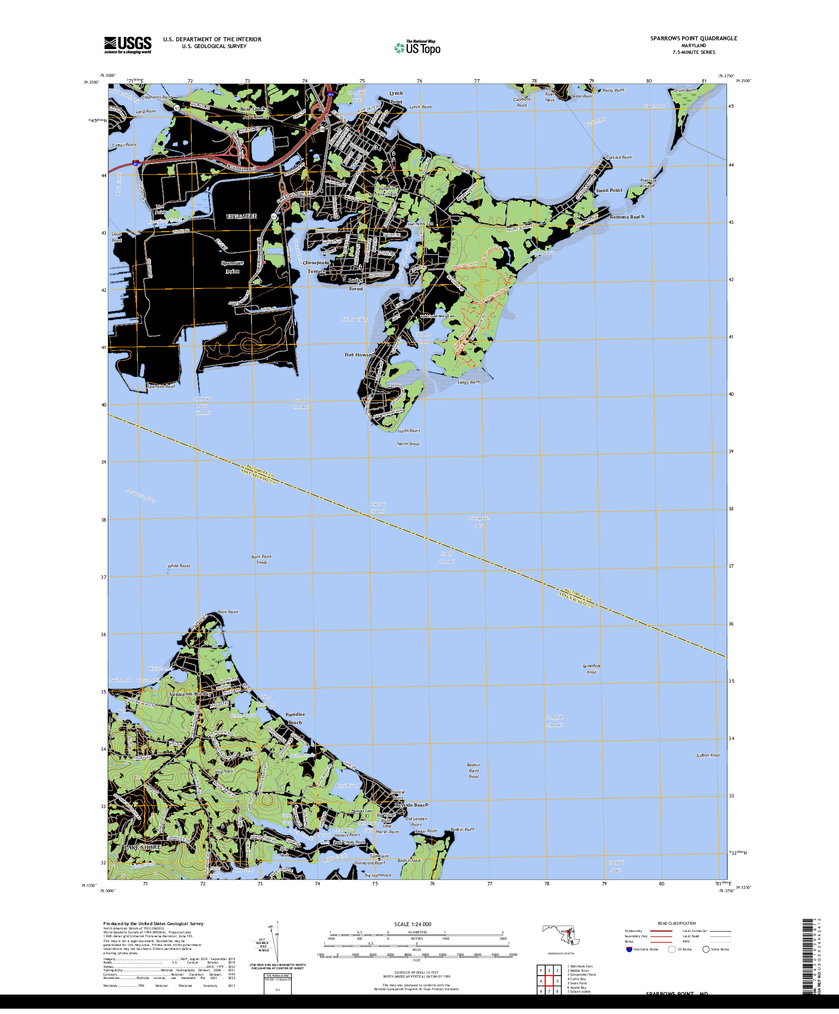 US TOPO 7.5-MINUTE MAP FOR SPARROWS POINT, MD