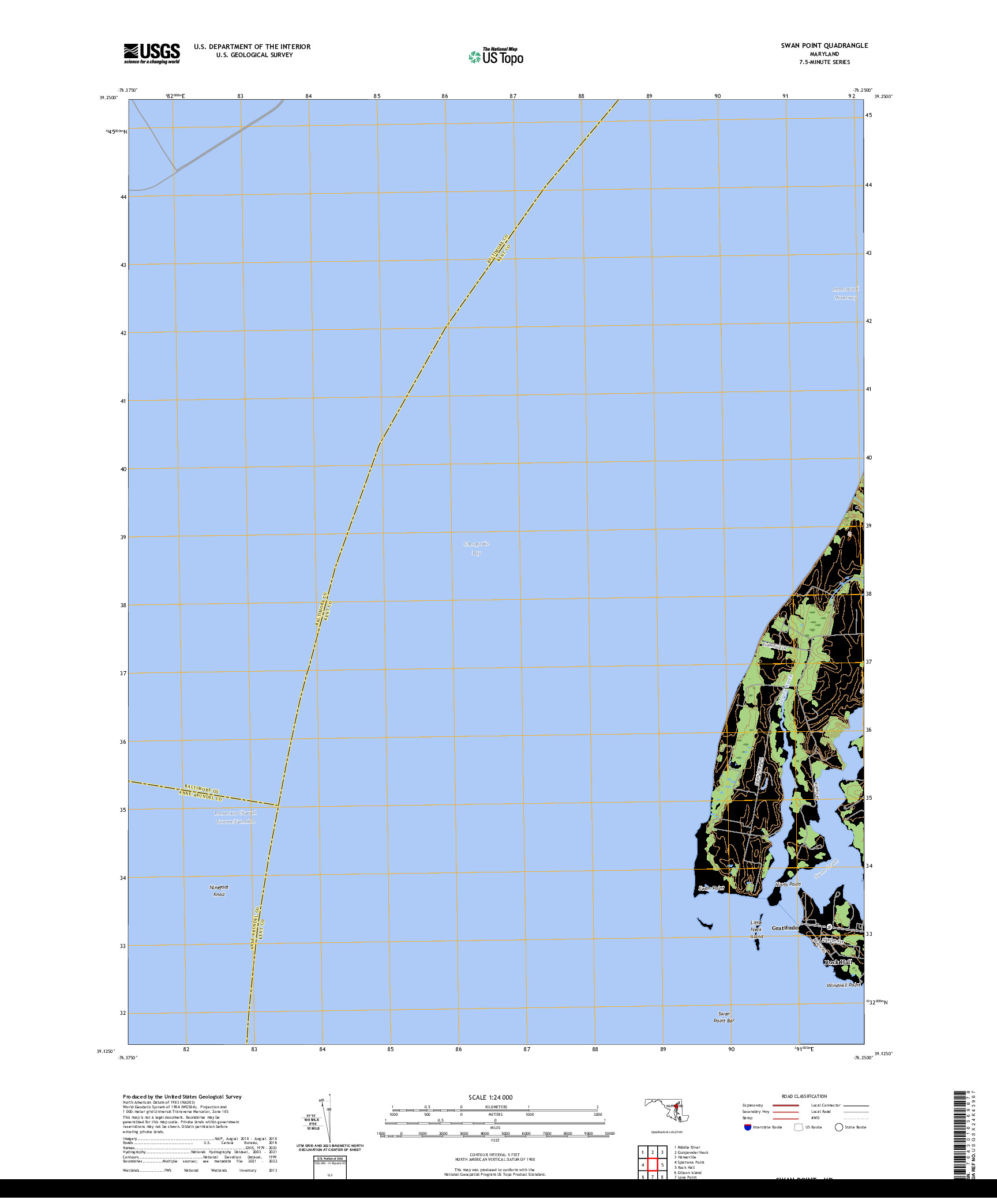 US TOPO 7.5-MINUTE MAP FOR SWAN POINT, MD