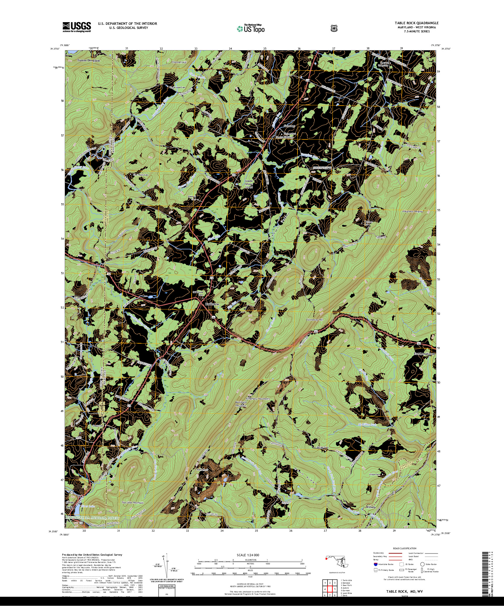 US TOPO 7.5-MINUTE MAP FOR TABLE ROCK, MD,WV