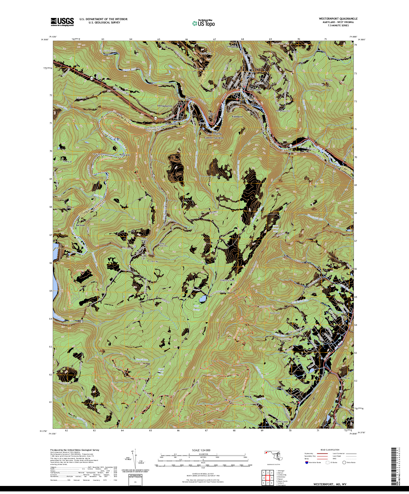 US TOPO 7.5-MINUTE MAP FOR WESTERNPORT, MD,WV