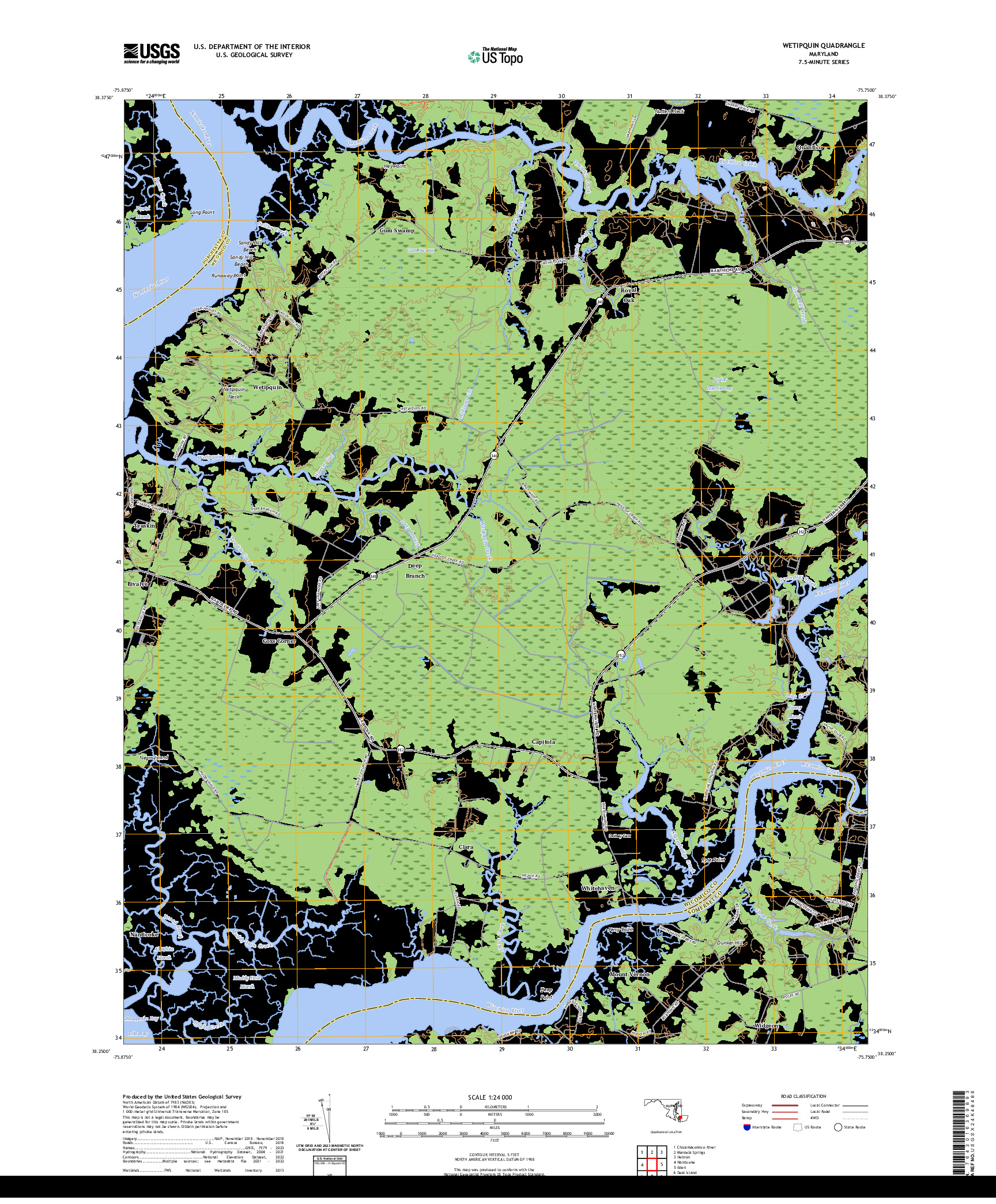 US TOPO 7.5-MINUTE MAP FOR WETIPQUIN, MD