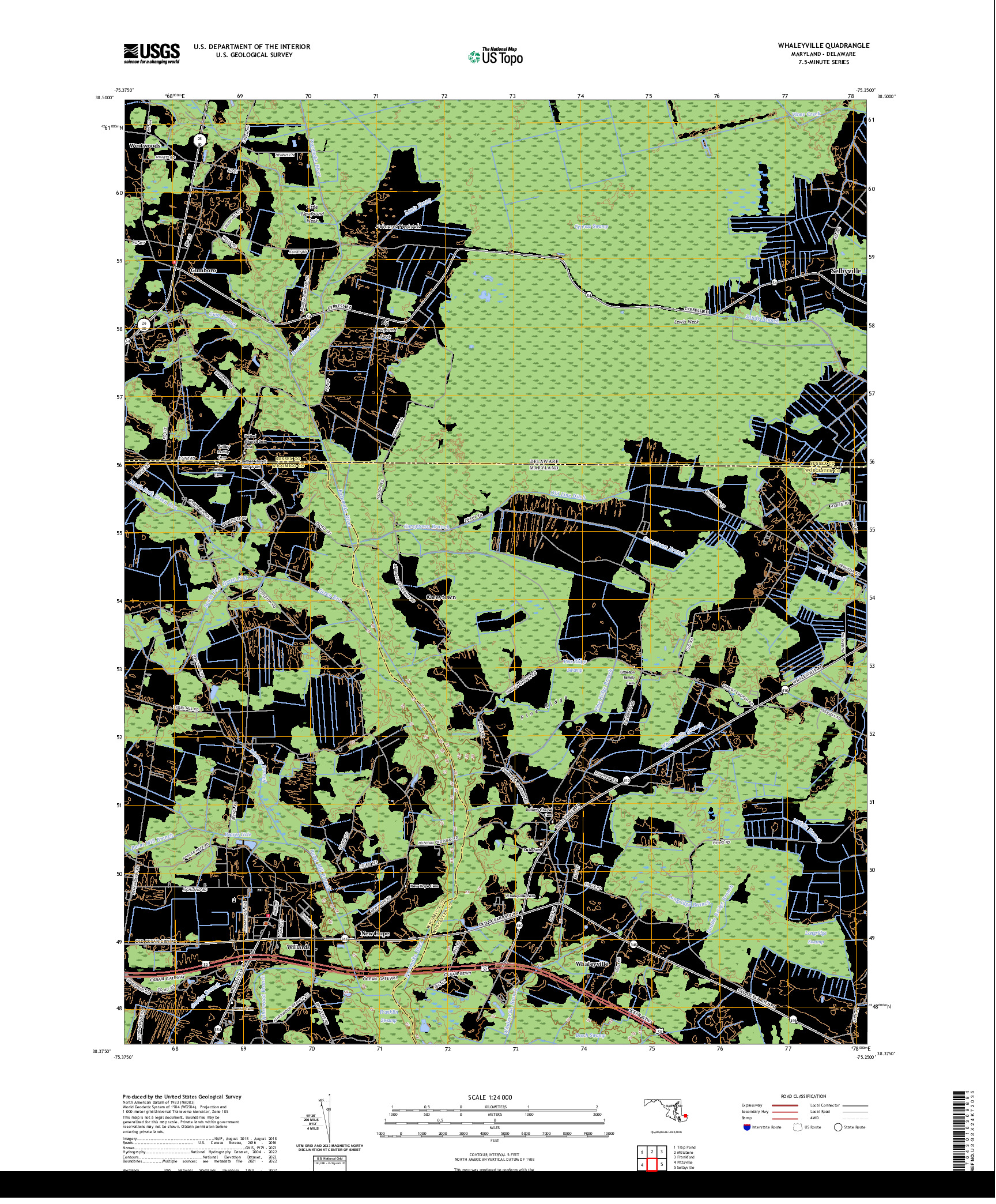 US TOPO 7.5-MINUTE MAP FOR WHALEYVILLE, MD,DE