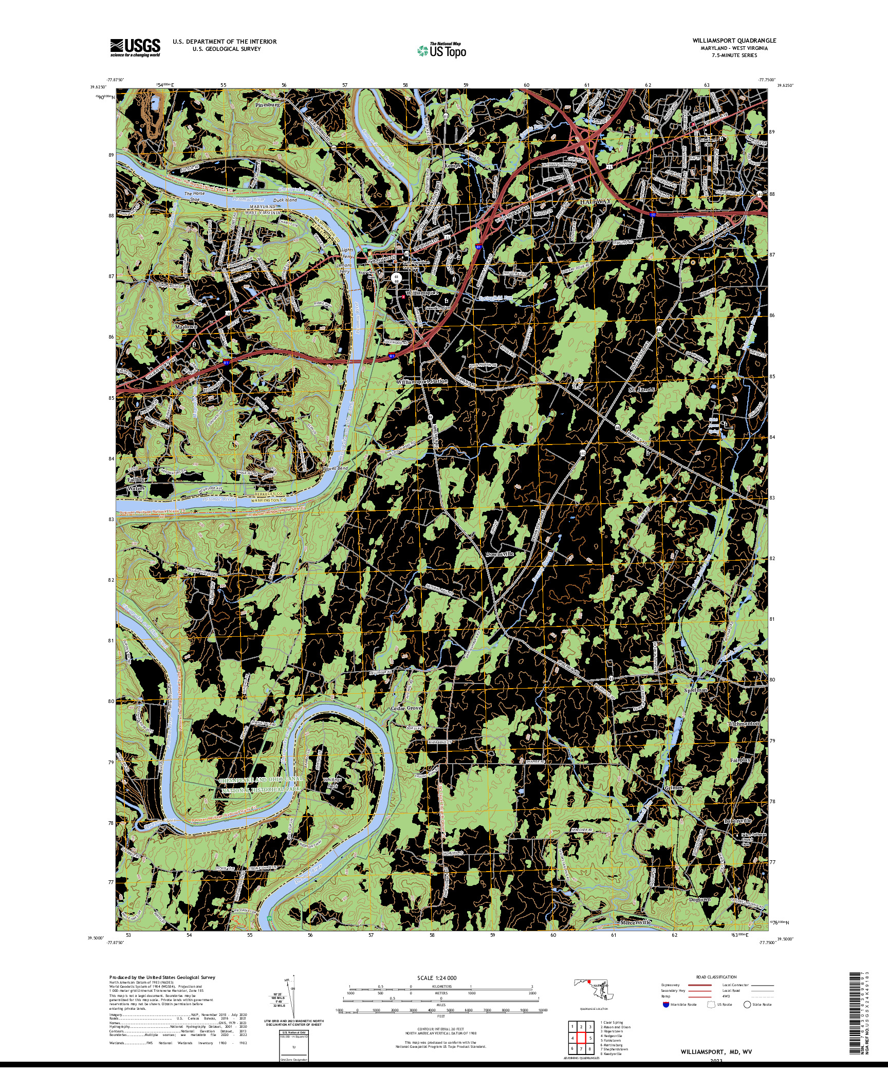 US TOPO 7.5-MINUTE MAP FOR WILLIAMSPORT, MD,WV