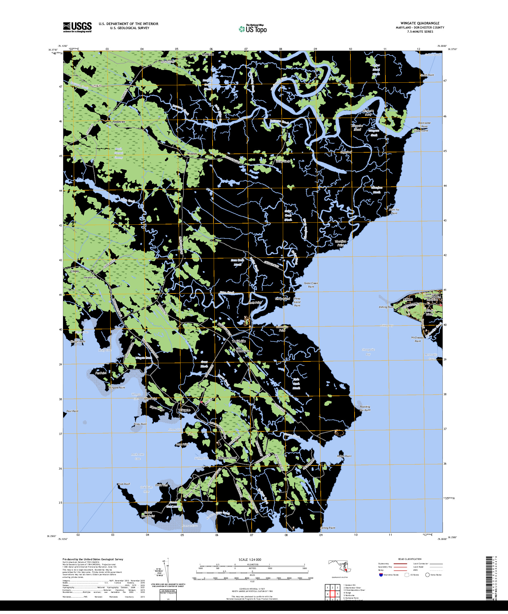 US TOPO 7.5-MINUTE MAP FOR WINGATE, MD