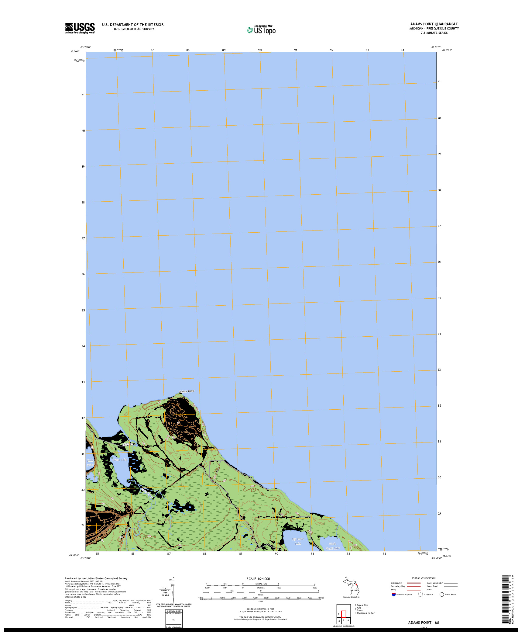 US TOPO 7.5-MINUTE MAP FOR ADAMS POINT, MI