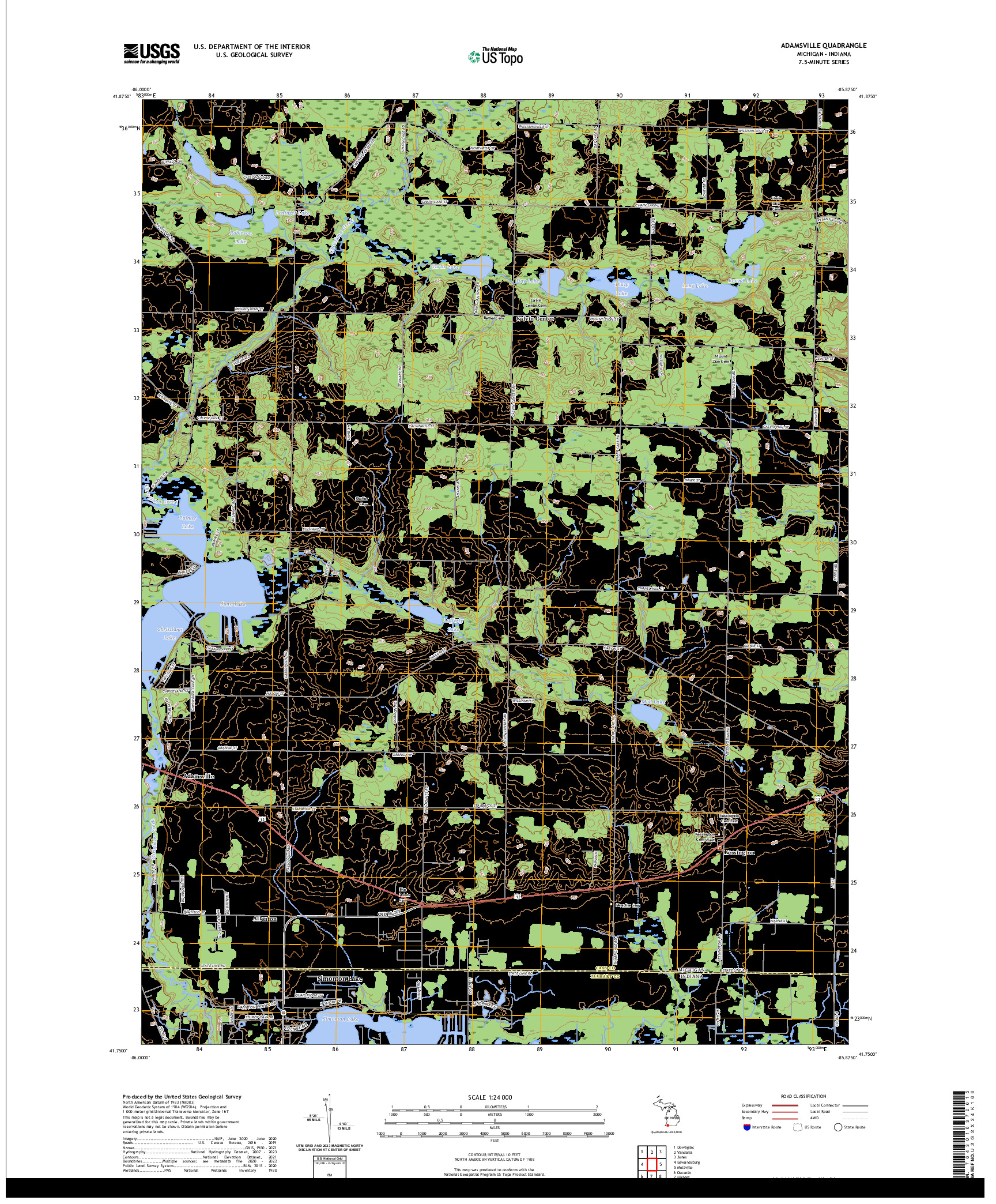 US TOPO 7.5-MINUTE MAP FOR ADAMSVILLE, MI,IN