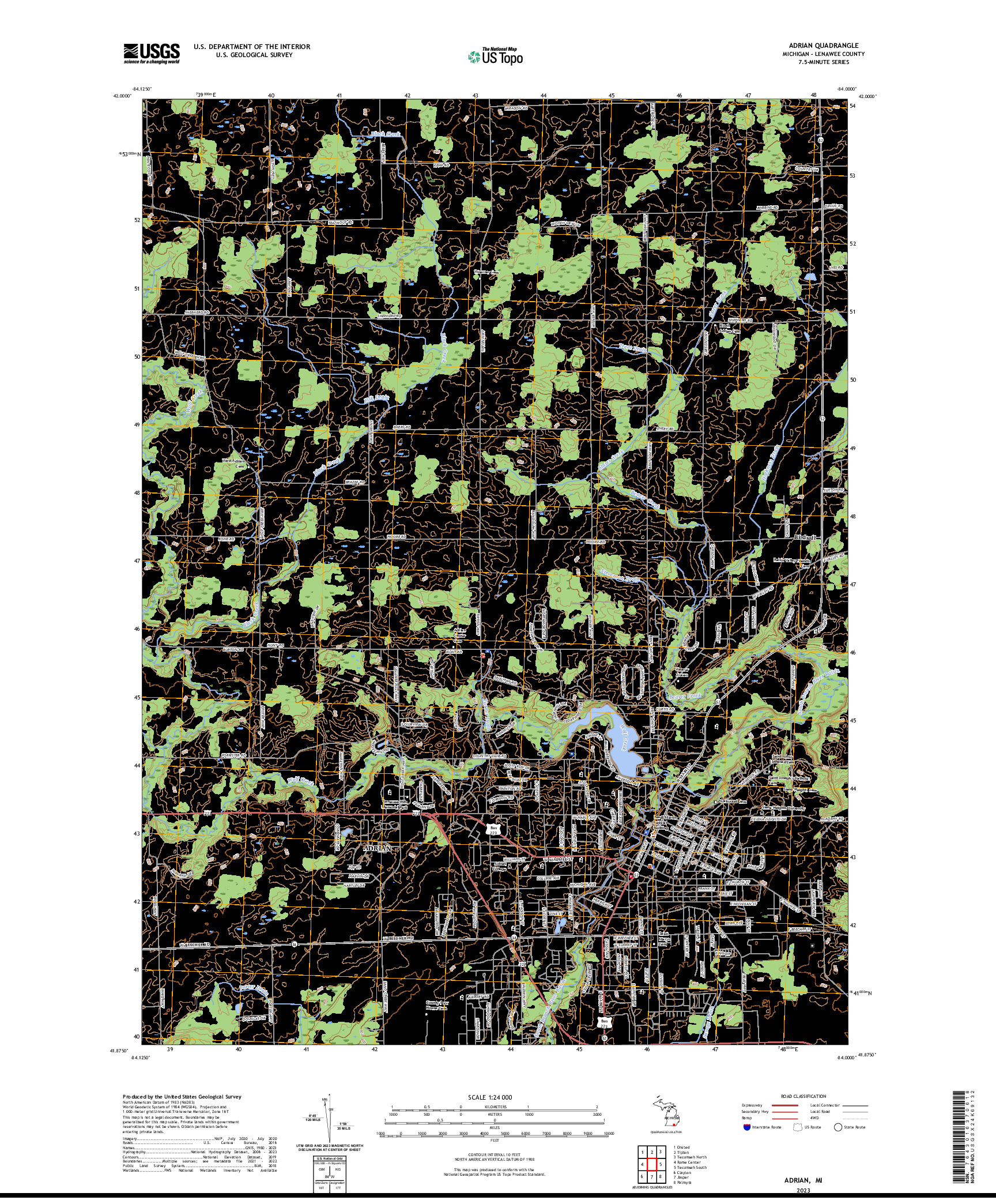 US TOPO 7.5-MINUTE MAP FOR ADRIAN, MI