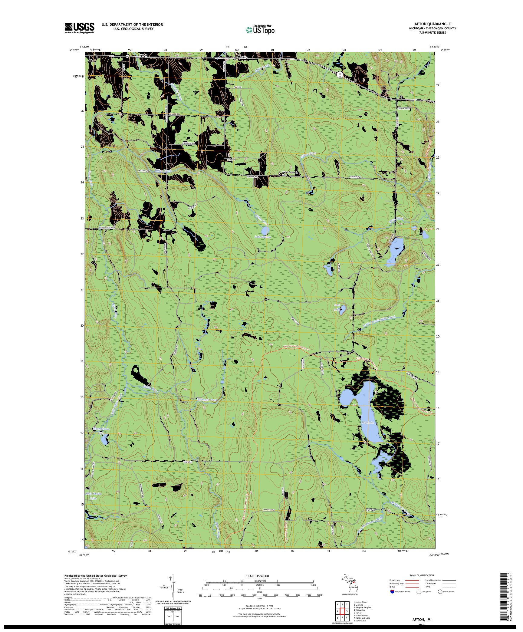 US TOPO 7.5-MINUTE MAP FOR AFTON, MI