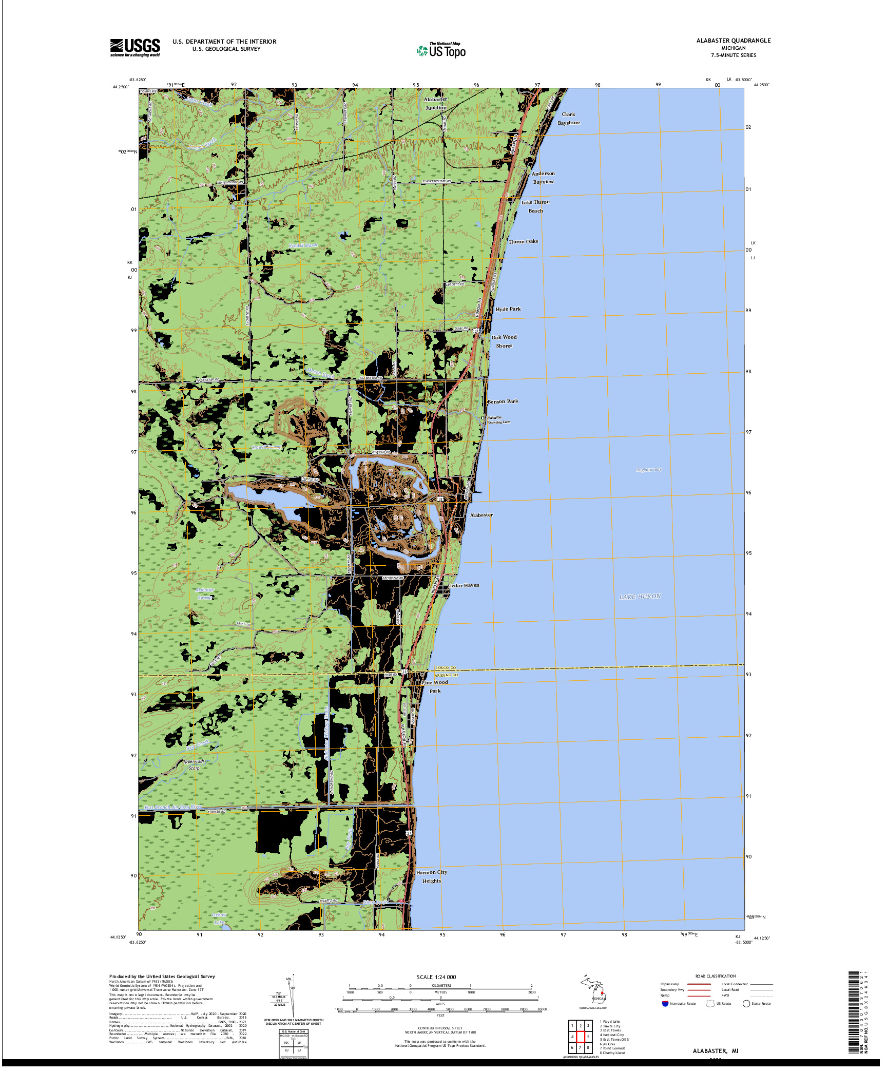 US TOPO 7.5-MINUTE MAP FOR ALABASTER, MI