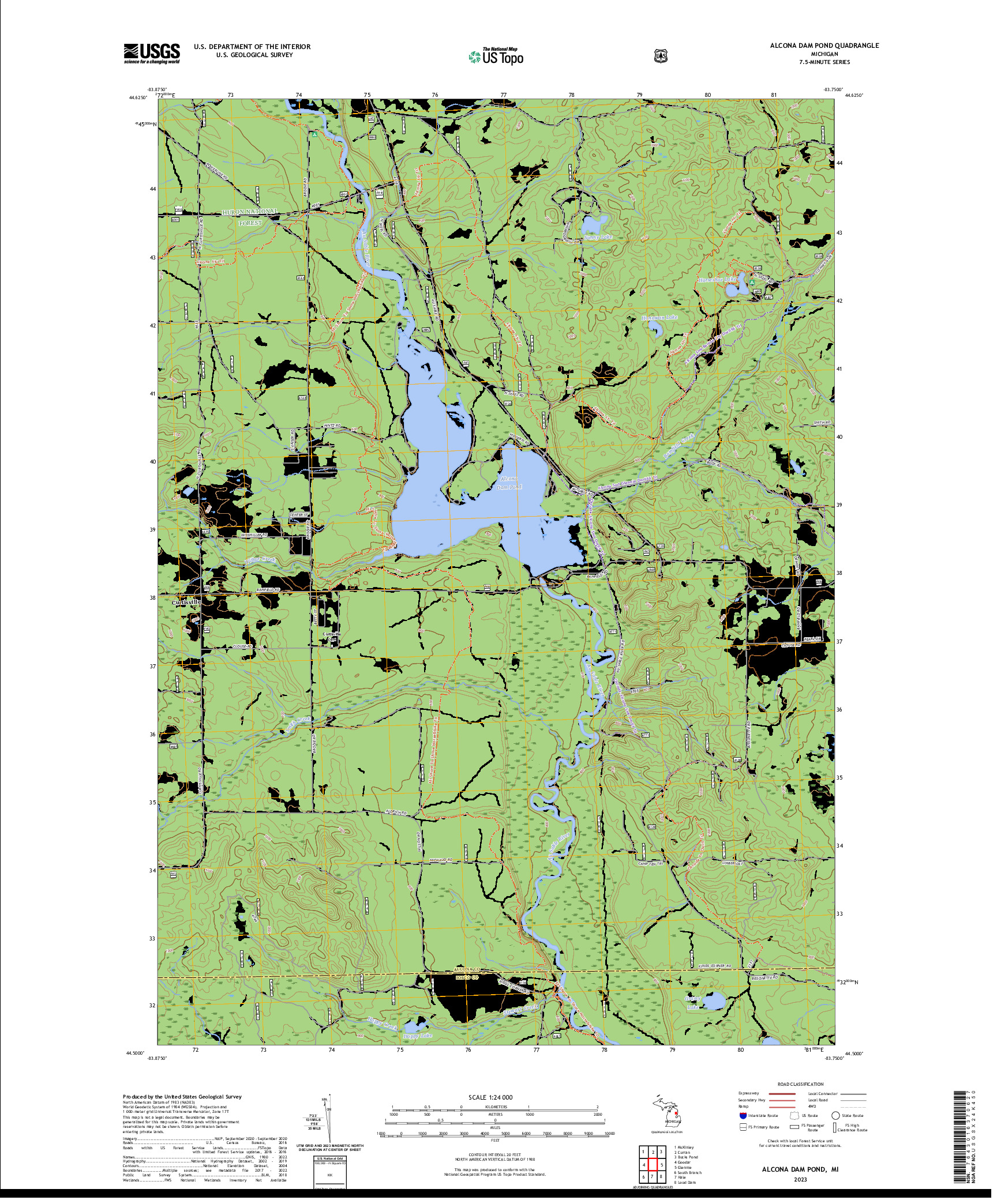 US TOPO 7.5-MINUTE MAP FOR ALCONA DAM POND, MI