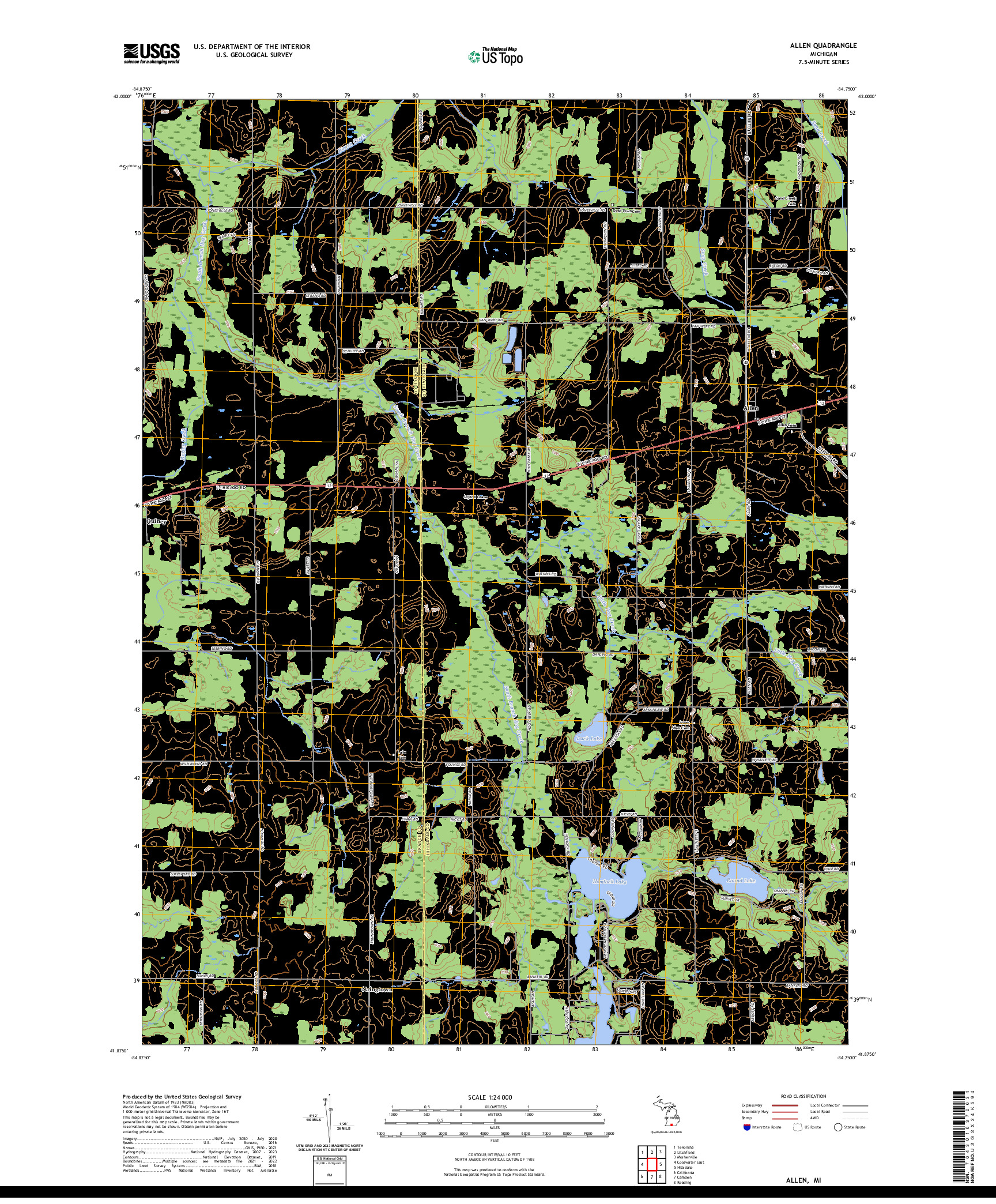 US TOPO 7.5-MINUTE MAP FOR ALLEN, MI