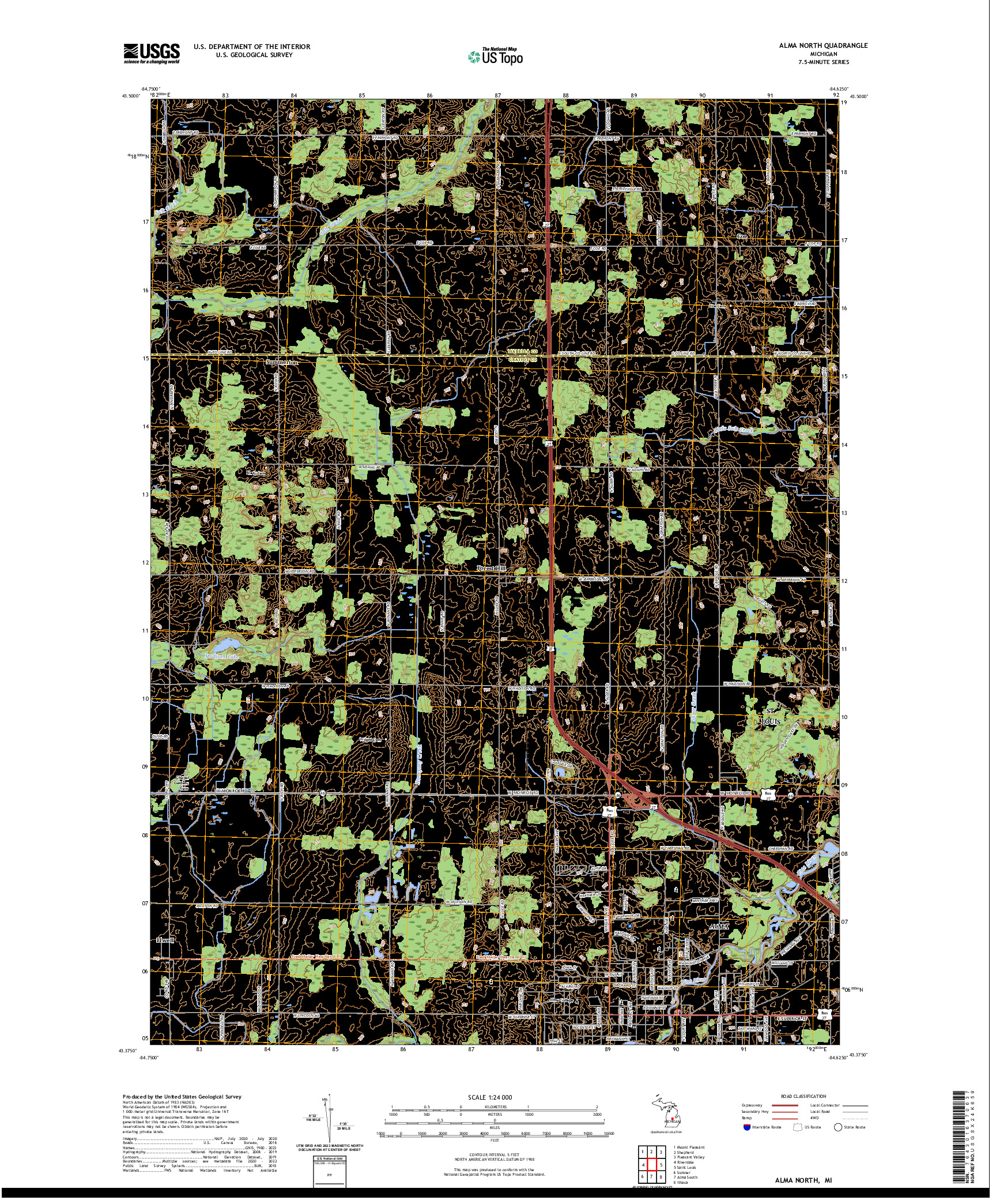 US TOPO 7.5-MINUTE MAP FOR ALMA NORTH, MI