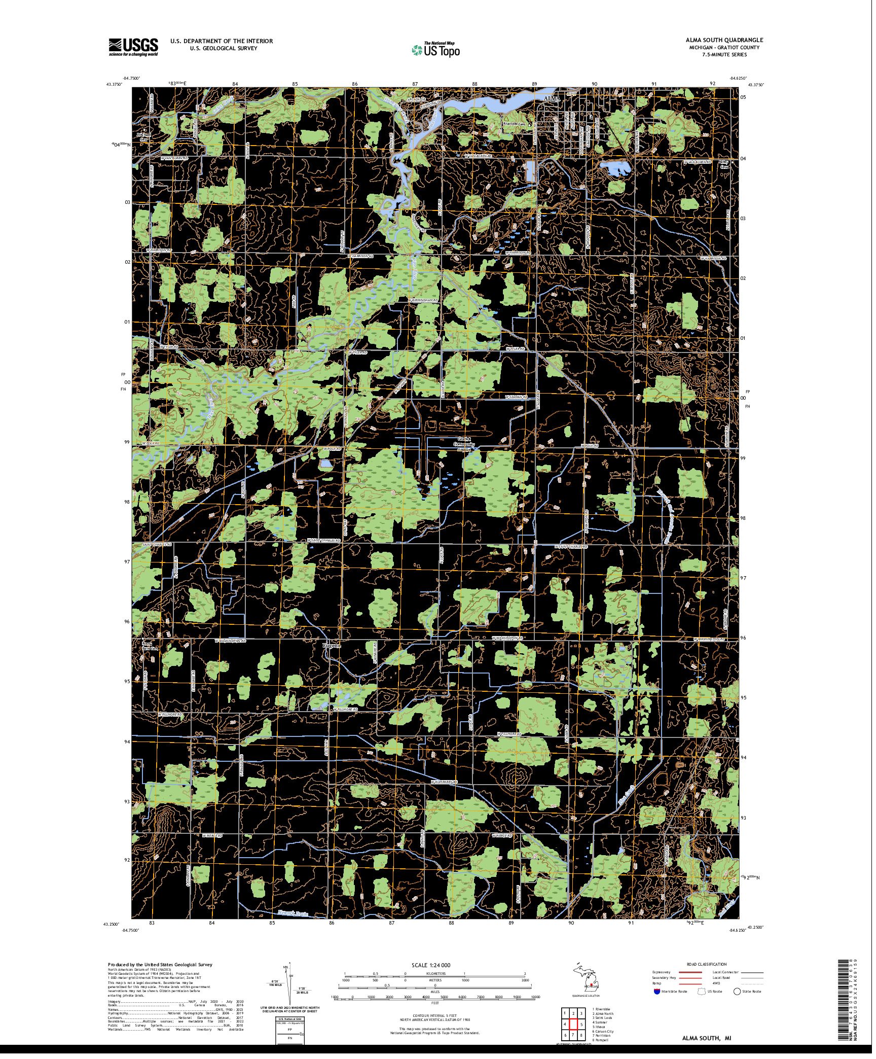 US TOPO 7.5-MINUTE MAP FOR ALMA SOUTH, MI