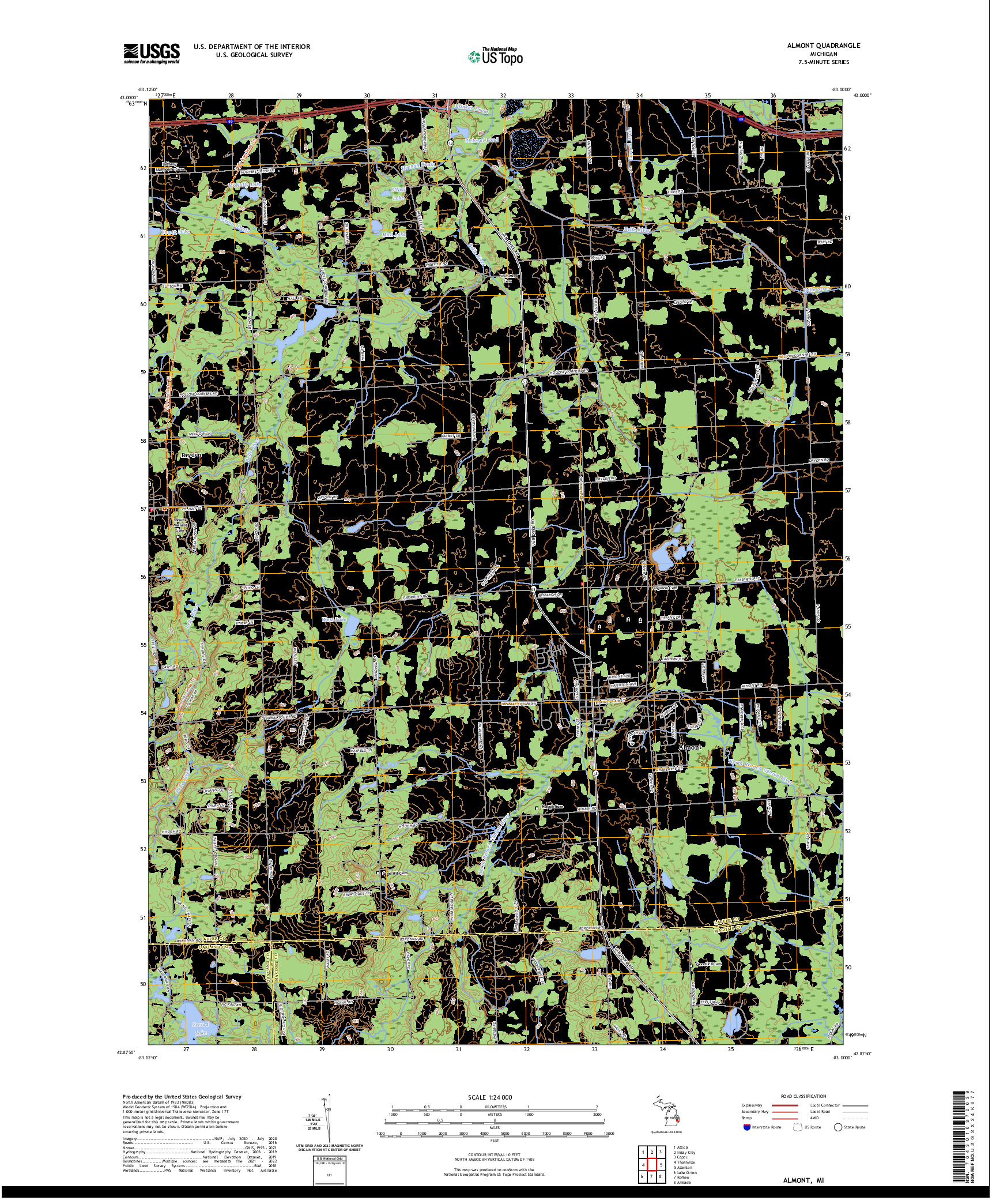 US TOPO 7.5-MINUTE MAP FOR ALMONT, MI