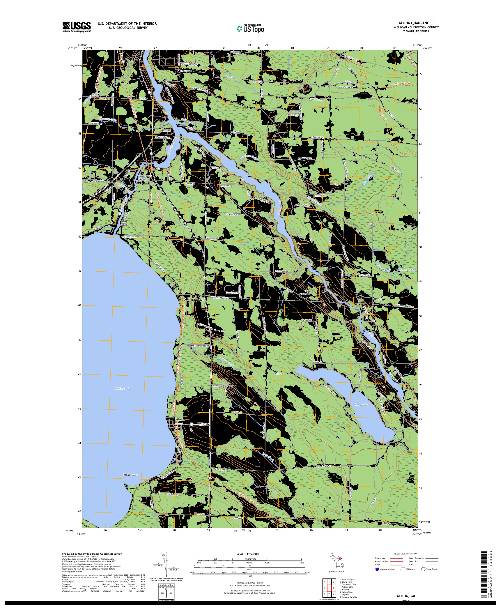 US TOPO 7.5-MINUTE MAP FOR ALOHA, MI