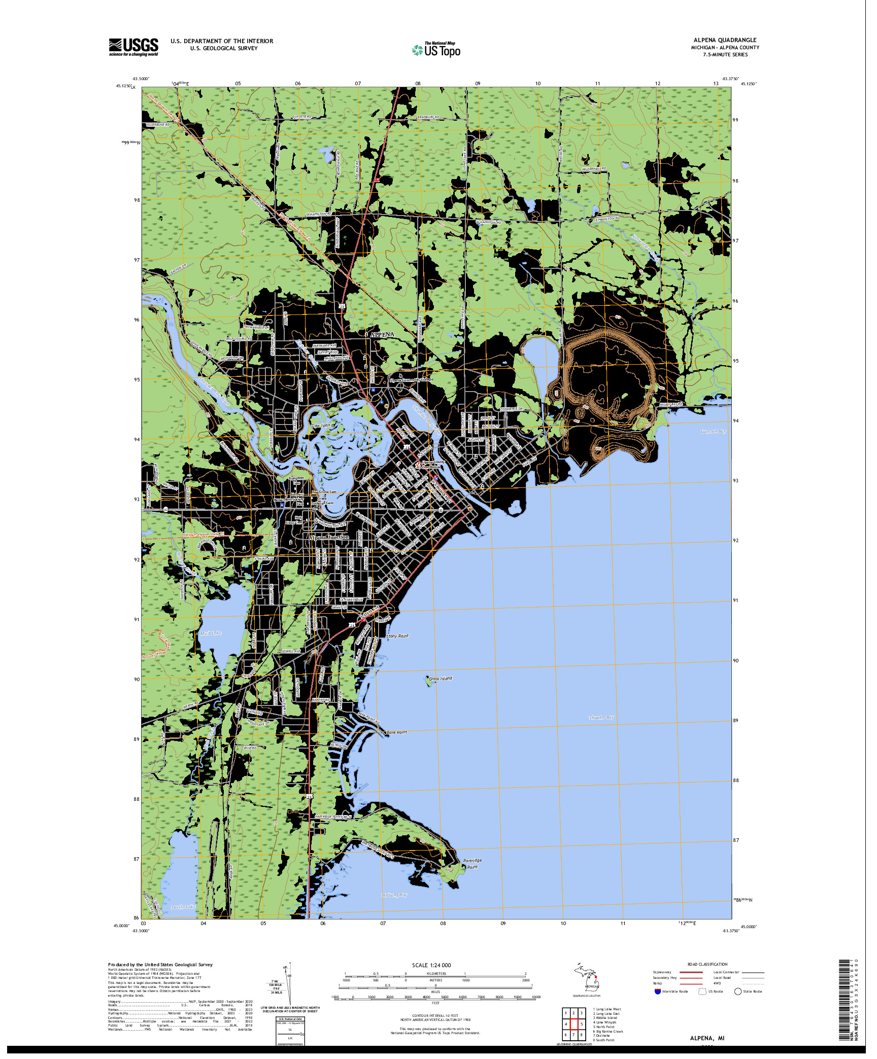 US TOPO 7.5-MINUTE MAP FOR ALPENA, MI