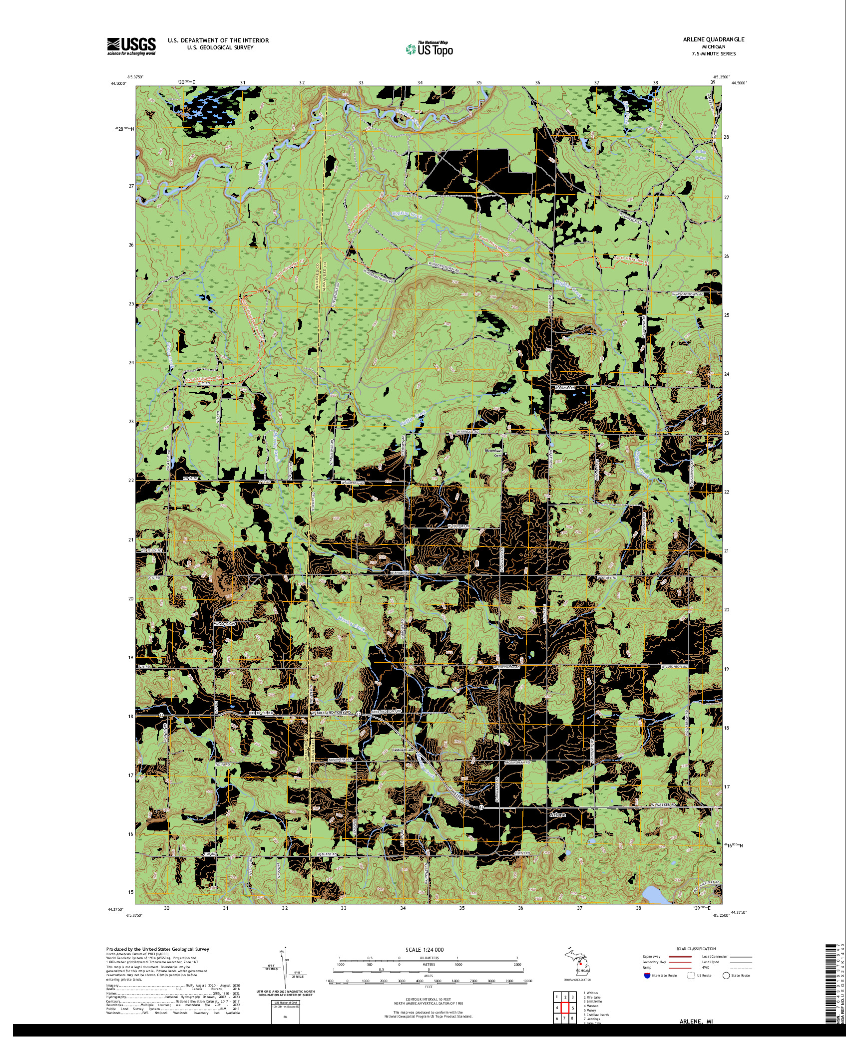 US TOPO 7.5-MINUTE MAP FOR ARLENE, MI