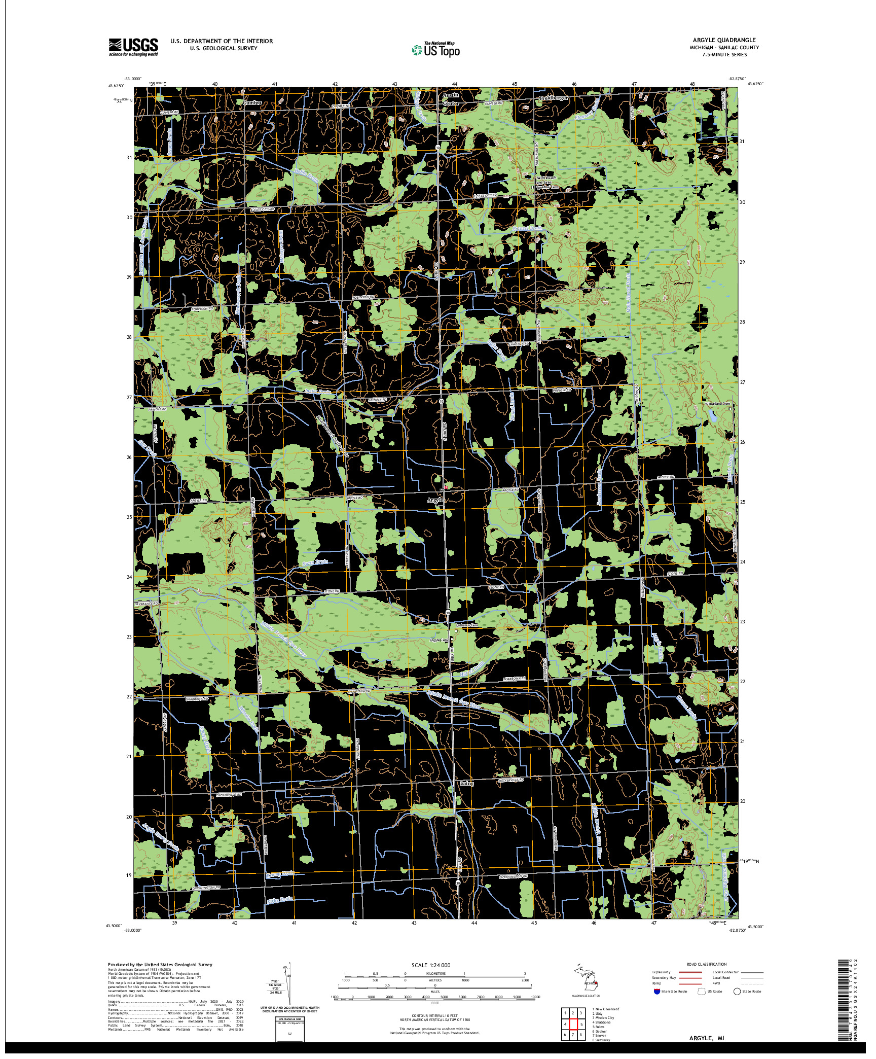 US TOPO 7.5-MINUTE MAP FOR ARGYLE, MI