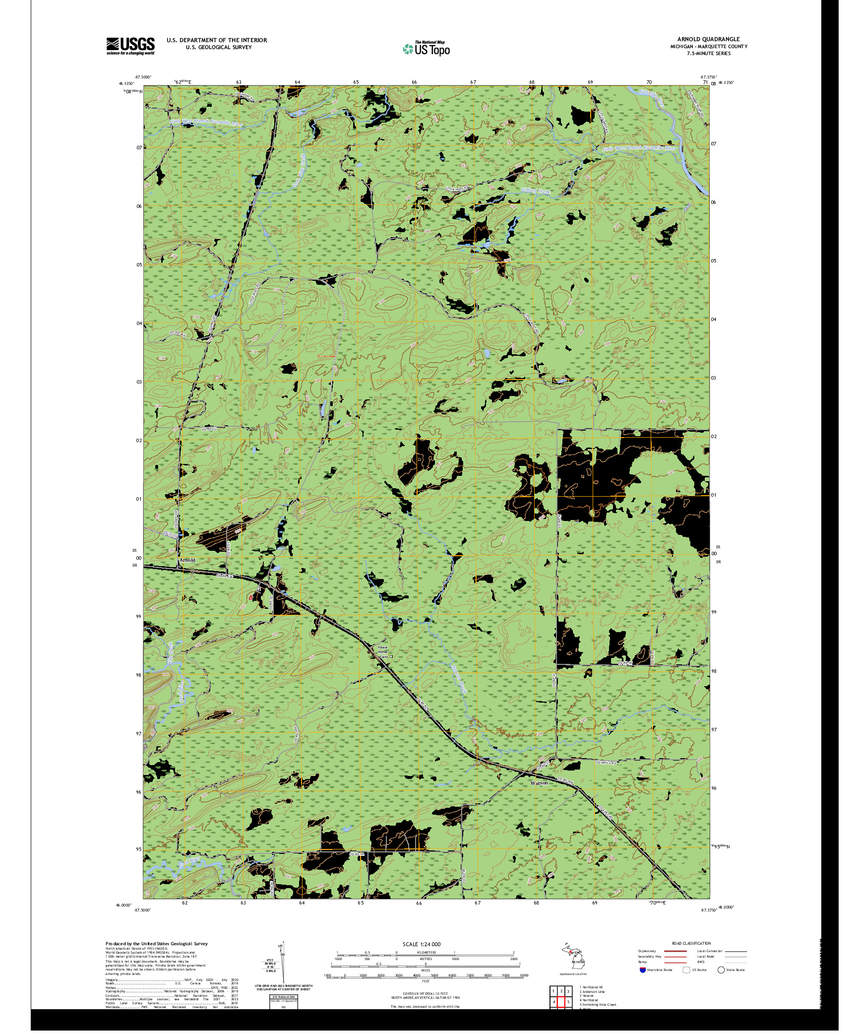 US TOPO 7.5-MINUTE MAP FOR ARNOLD, MI