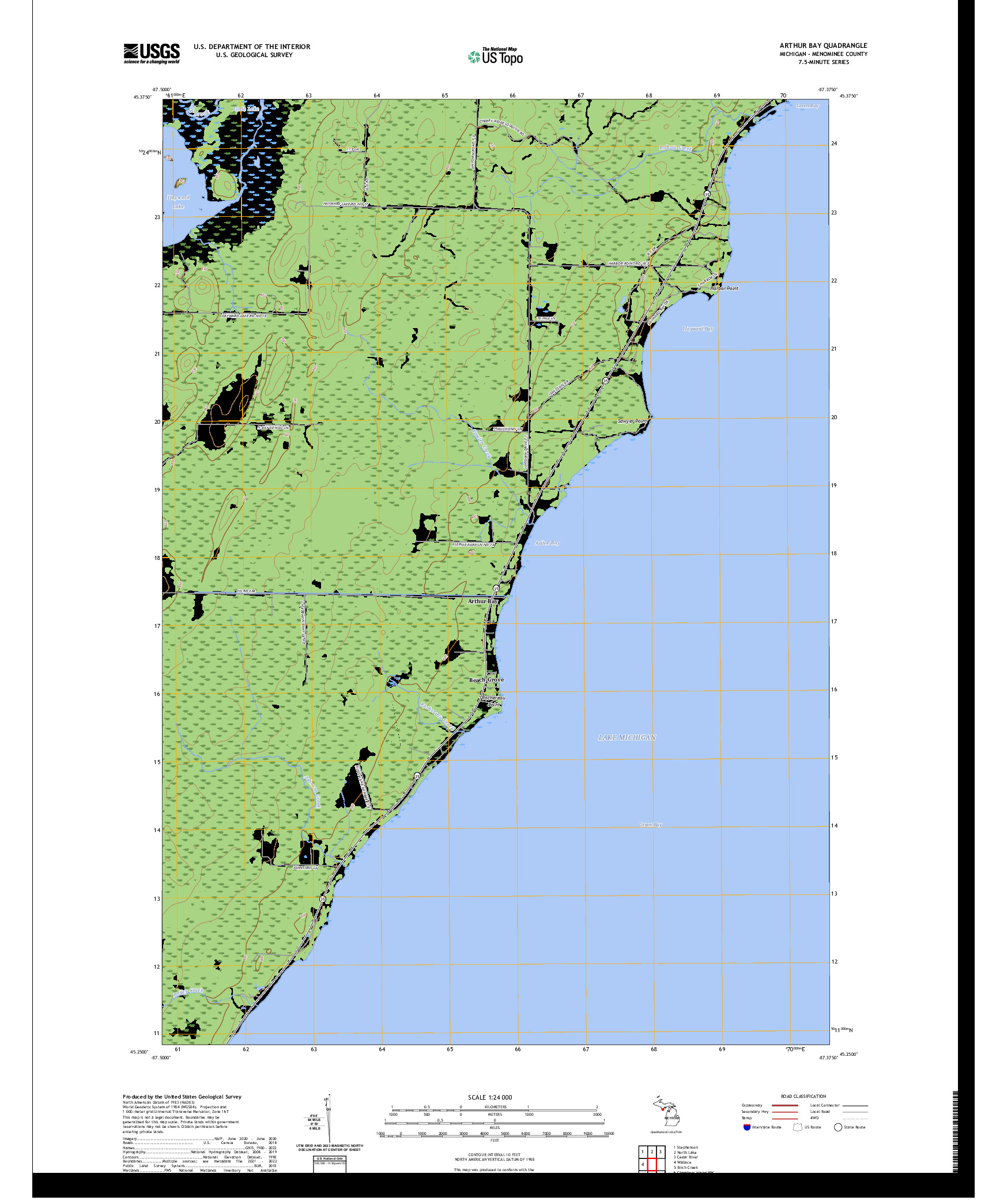 US TOPO 7.5-MINUTE MAP FOR ARTHUR BAY, MI