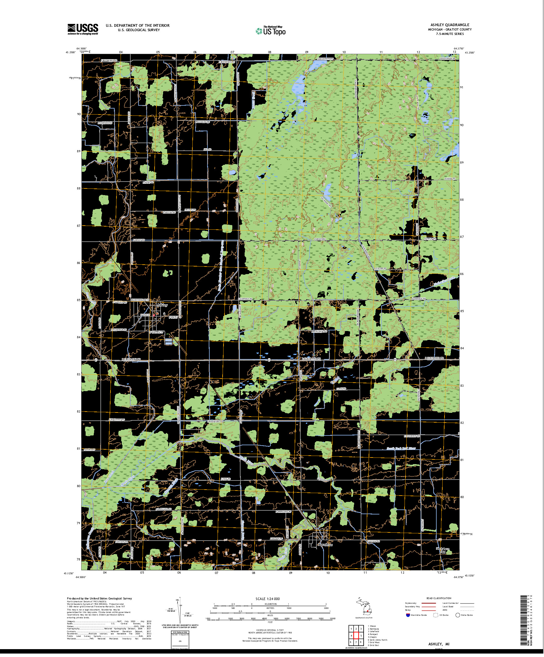 US TOPO 7.5-MINUTE MAP FOR ASHLEY, MI