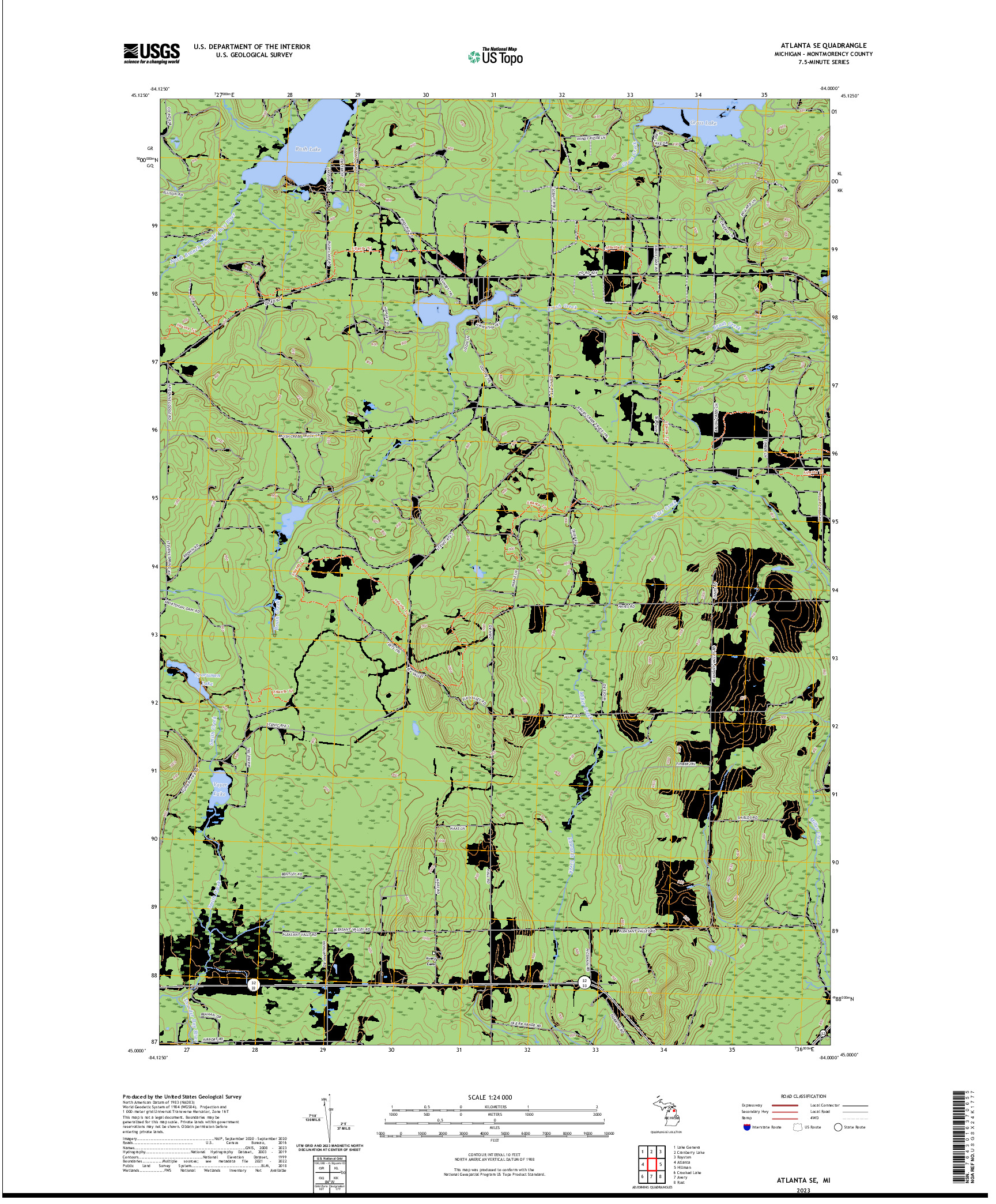 US TOPO 7.5-MINUTE MAP FOR ATLANTA SE, MI