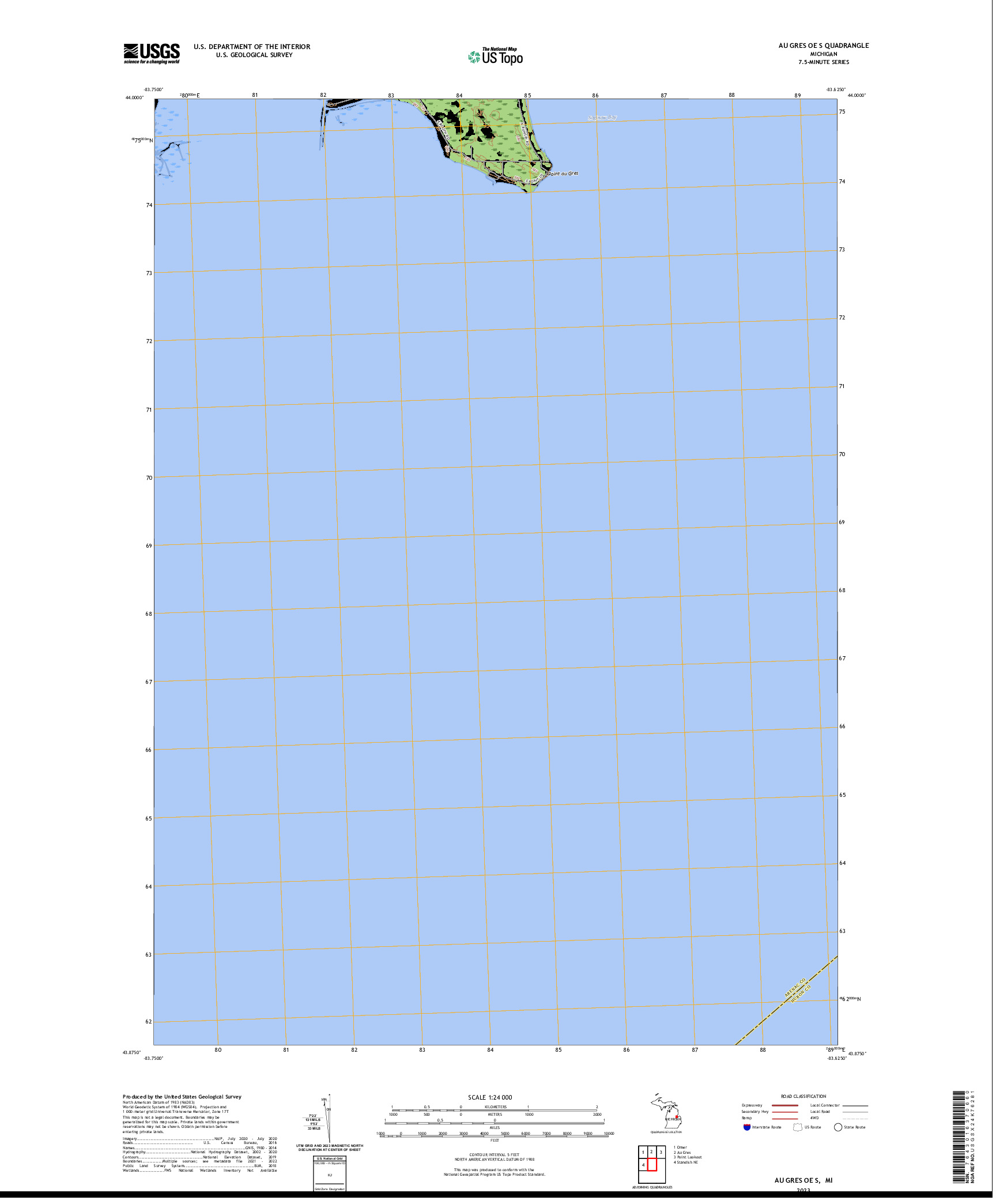 US TOPO 7.5-MINUTE MAP FOR AU GRES OE S, MI