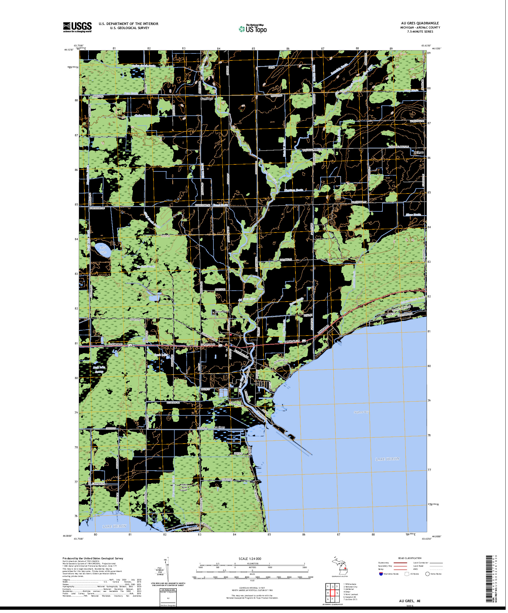 US TOPO 7.5-MINUTE MAP FOR AU GRES, MI