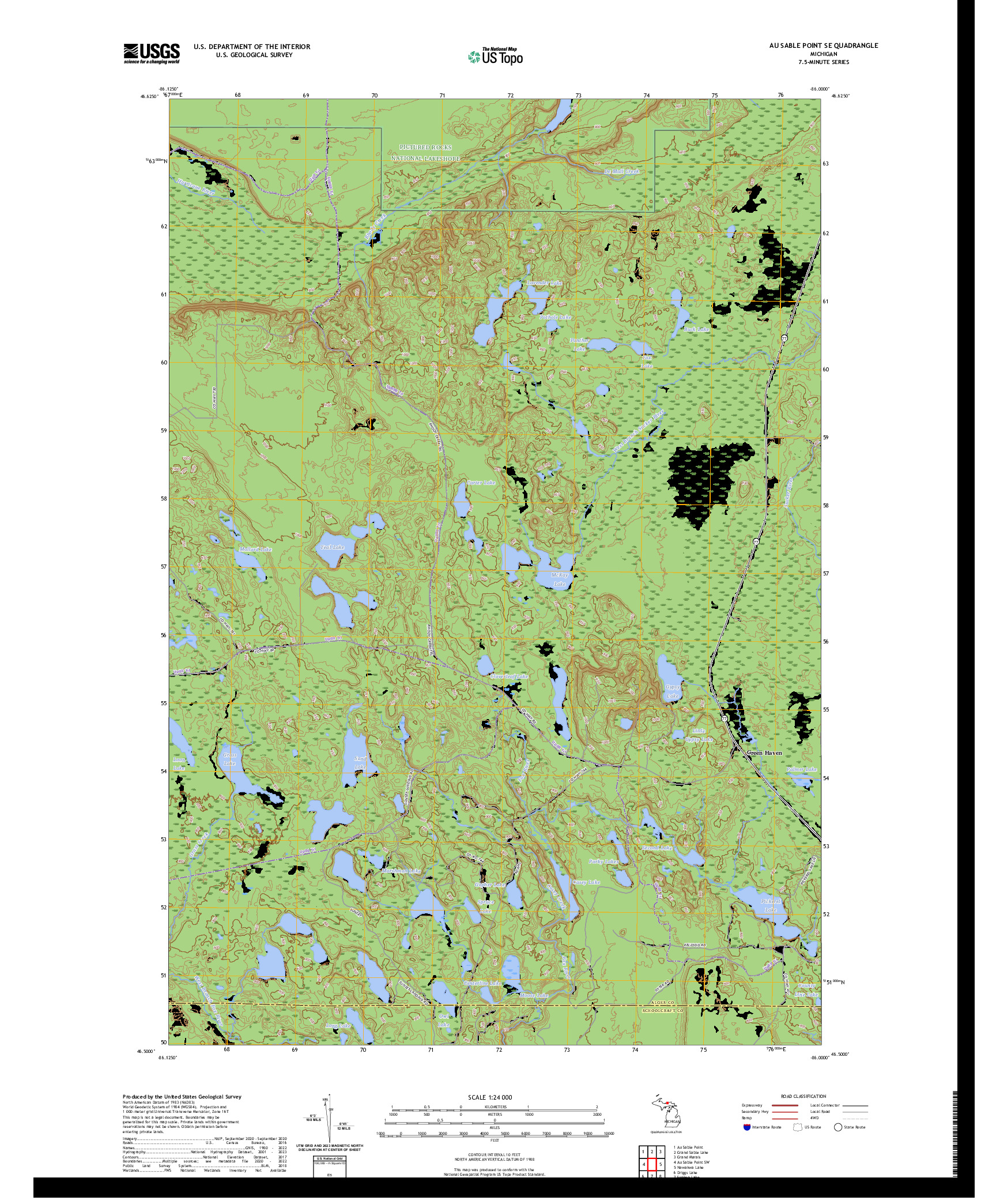 US TOPO 7.5-MINUTE MAP FOR AU SABLE POINT SE, MI