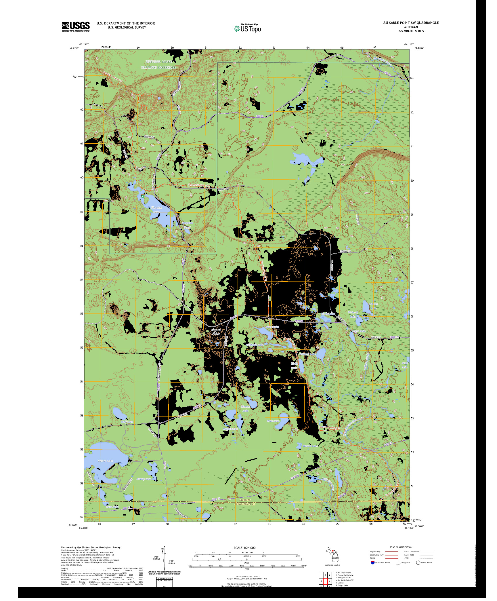 US TOPO 7.5-MINUTE MAP FOR AU SABLE POINT SW, MI