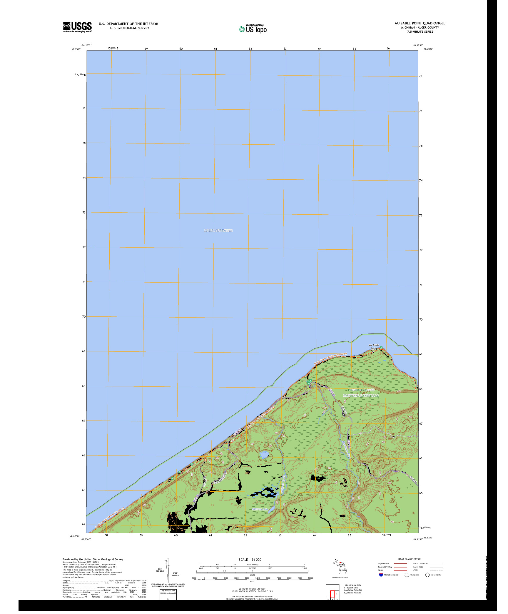 US TOPO 7.5-MINUTE MAP FOR AU SABLE POINT, MI